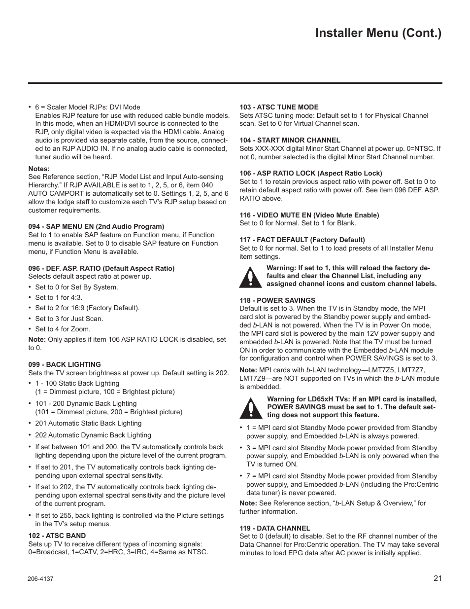 Installer menu (cont.) | LG 47LD650H User Manual | Page 140 / 167