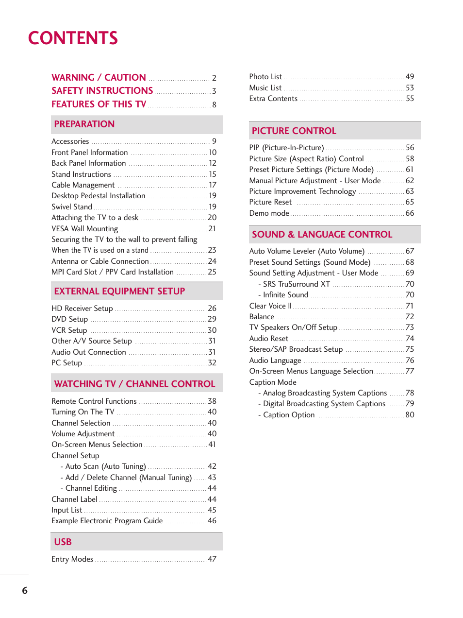 LG 47LD650H User Manual | Page 6 / 167