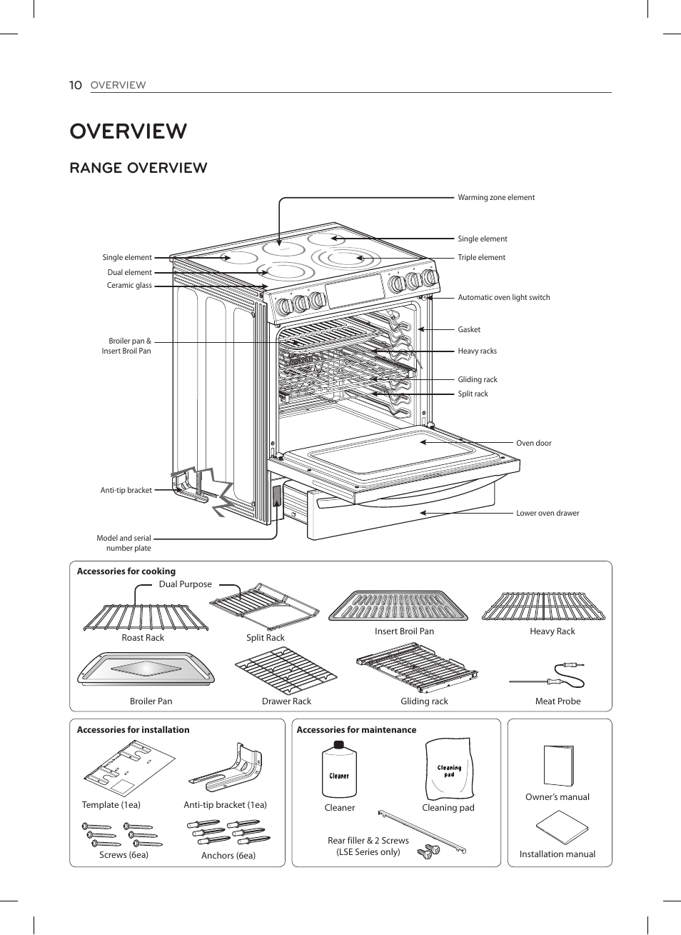 Overview, Range overview | LG LSES302ST User Manual | Page 11 / 93