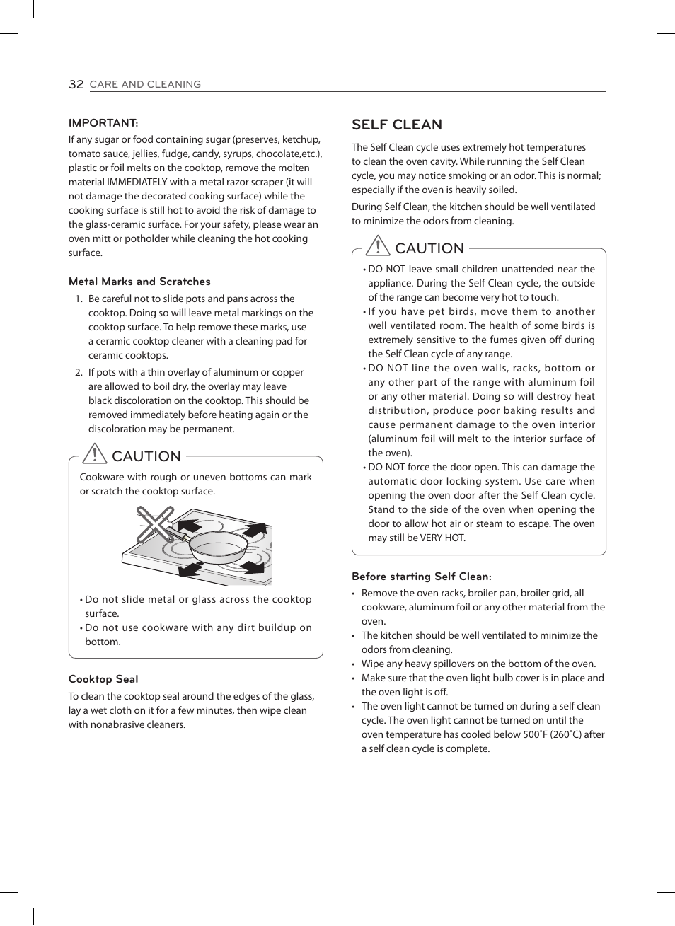 Caution, Self clean | LG LSES302ST User Manual | Page 33 / 93