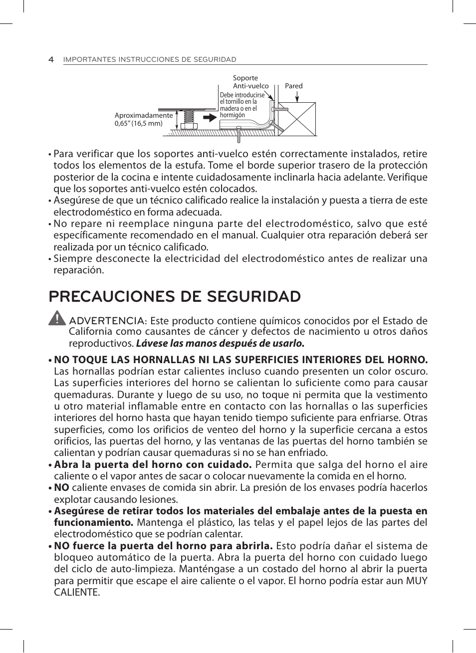 Precauciones de seguridad | LG LSES302ST User Manual | Page 49 / 93