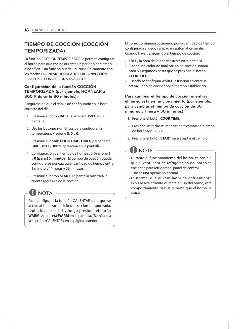 Tiempo de cocción (cocción temporizada), Nota | LG LSES302ST User Manual | Page 63 / 93