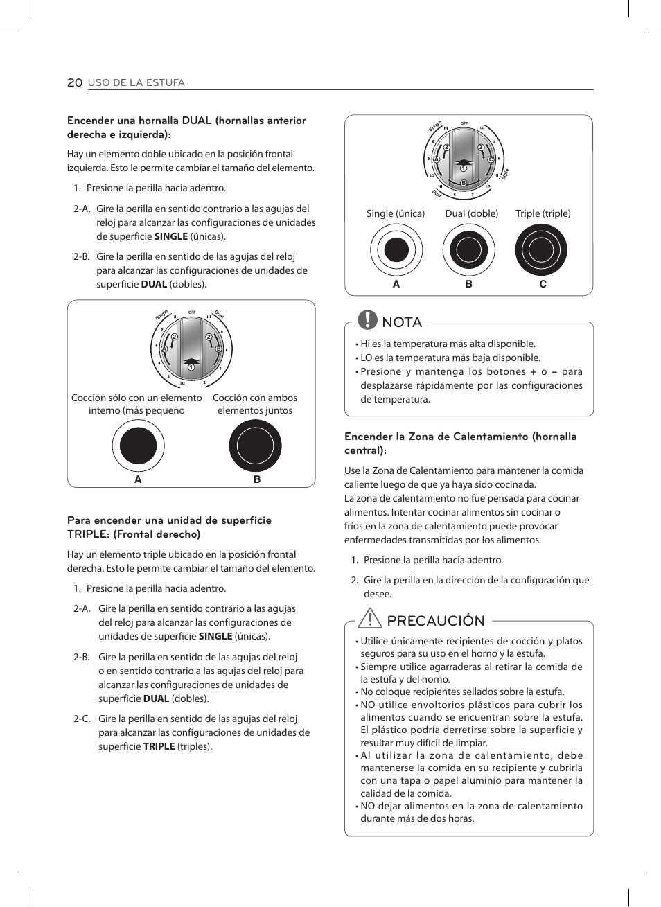 Nota, Precaución | LG LSES302ST User Manual | Page 65 / 93