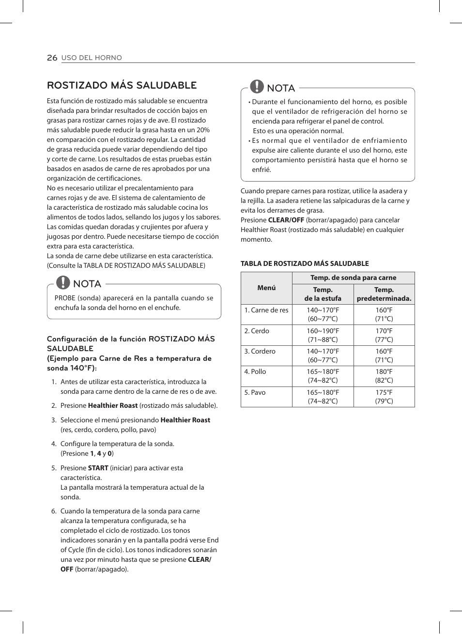 Rostizado más saludable, Nota | LG LSES302ST User Manual | Page 71 / 93