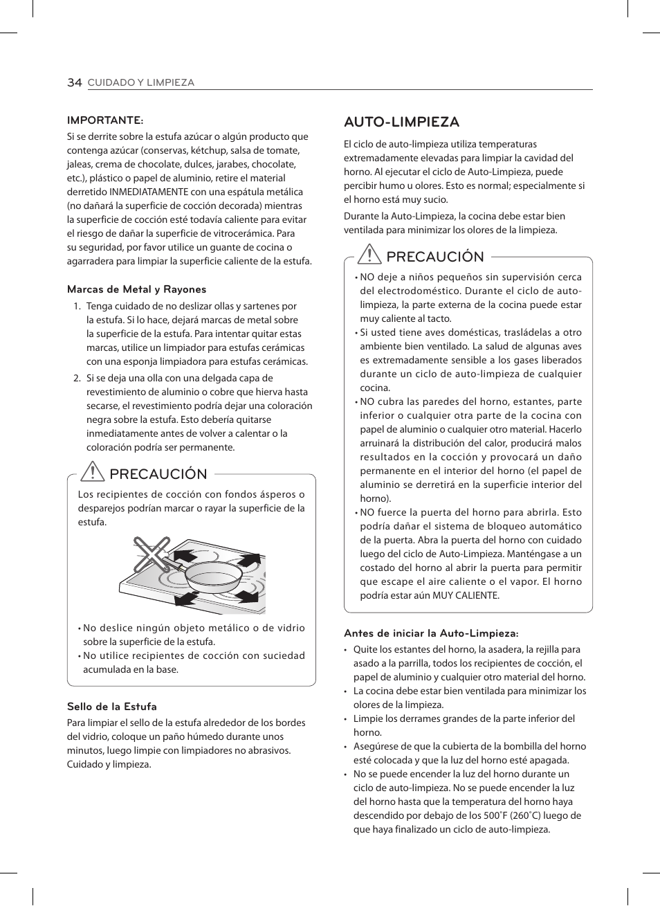 Precaución, Auto-limpieza | LG LSES302ST User Manual | Page 79 / 93