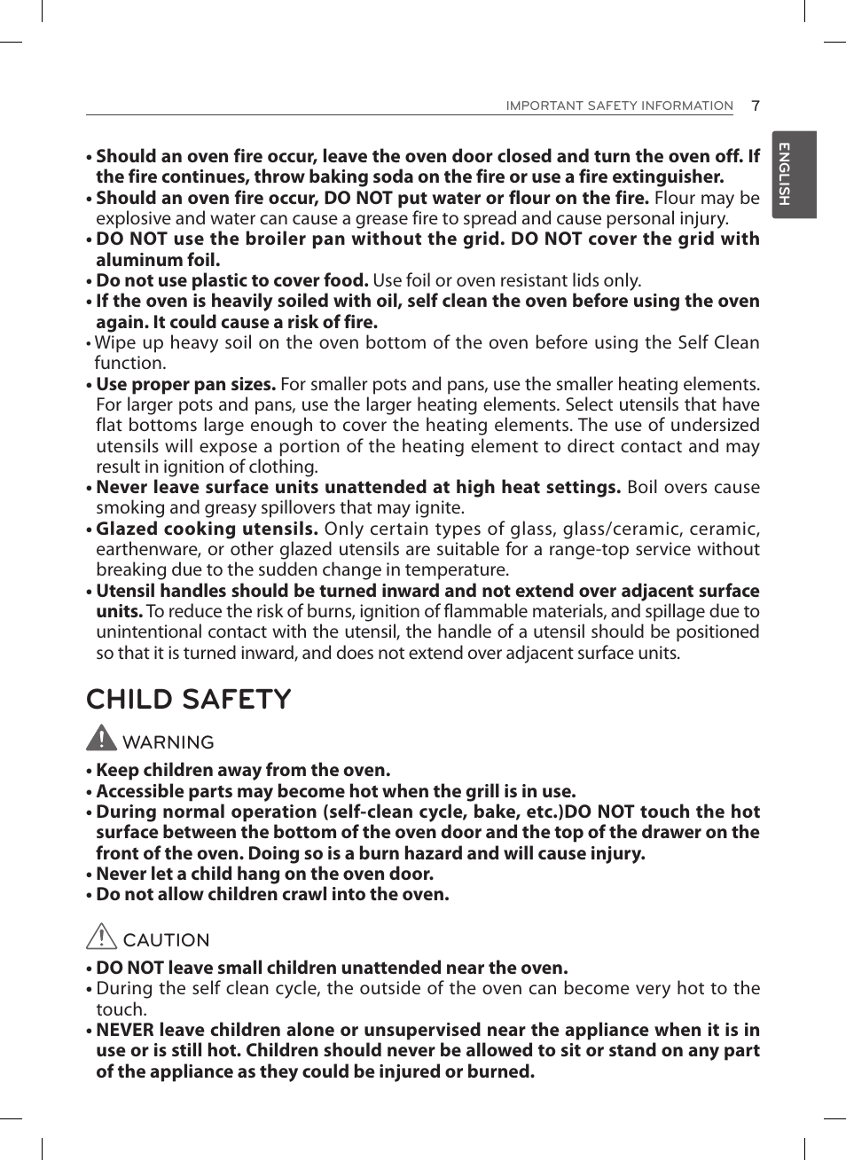 Child safety | LG LSES302ST User Manual | Page 8 / 93