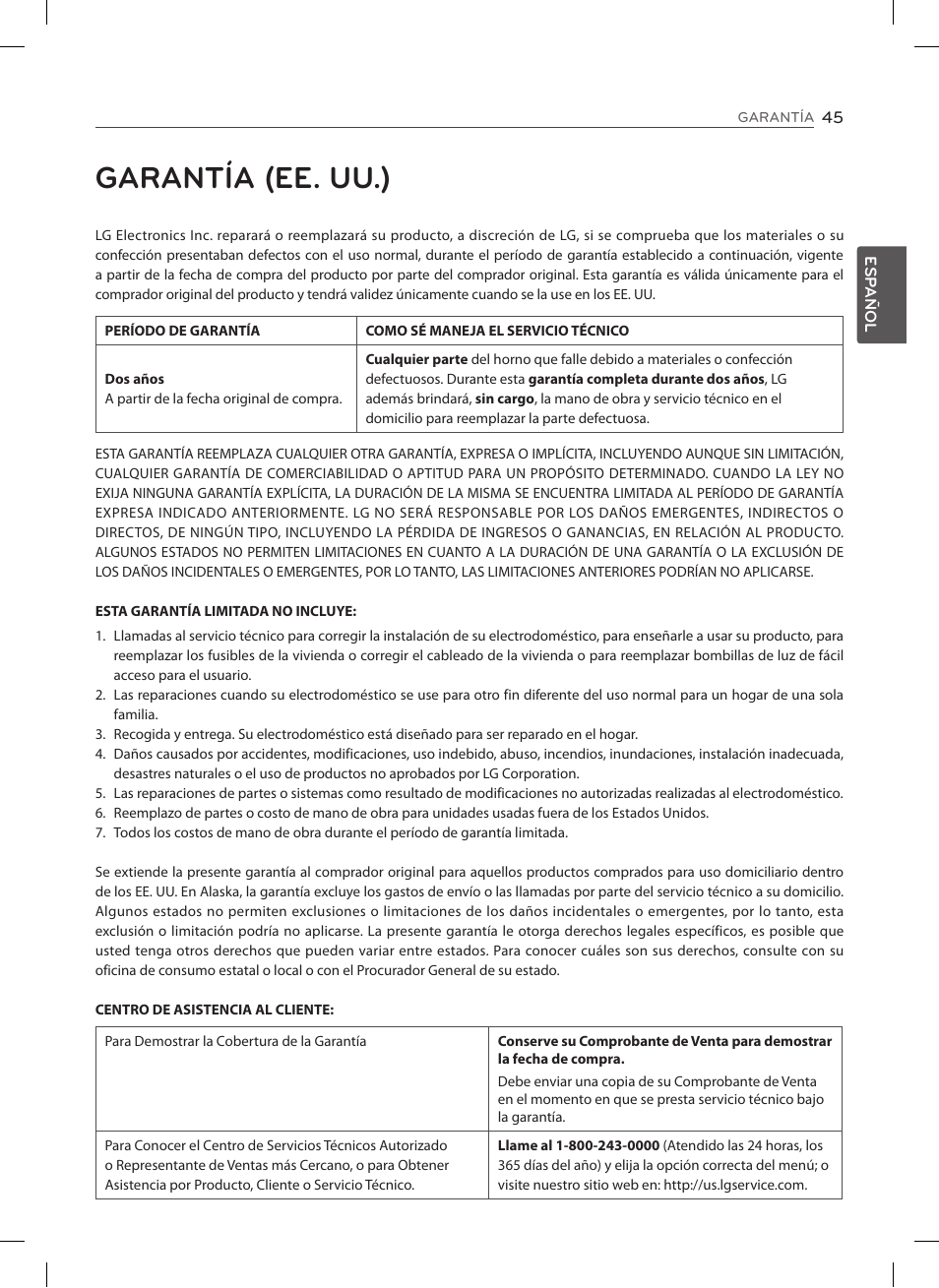 Garantía (ee. uu.) | LG LSES302ST User Manual | Page 90 / 93