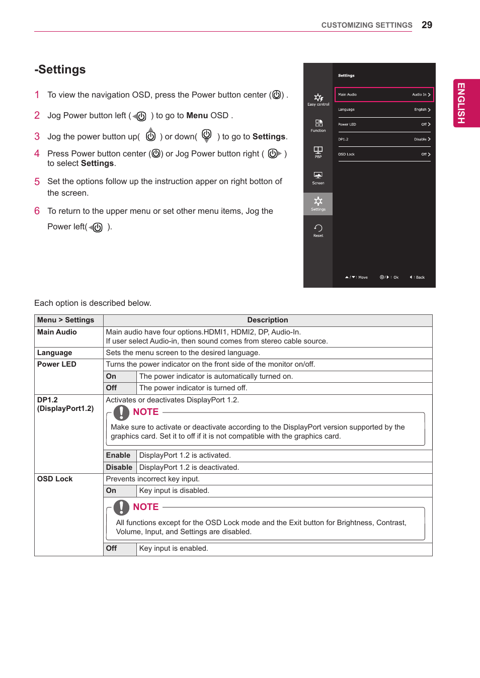 Settings | LG 29UM65-P User Manual | Page 29 / 37
