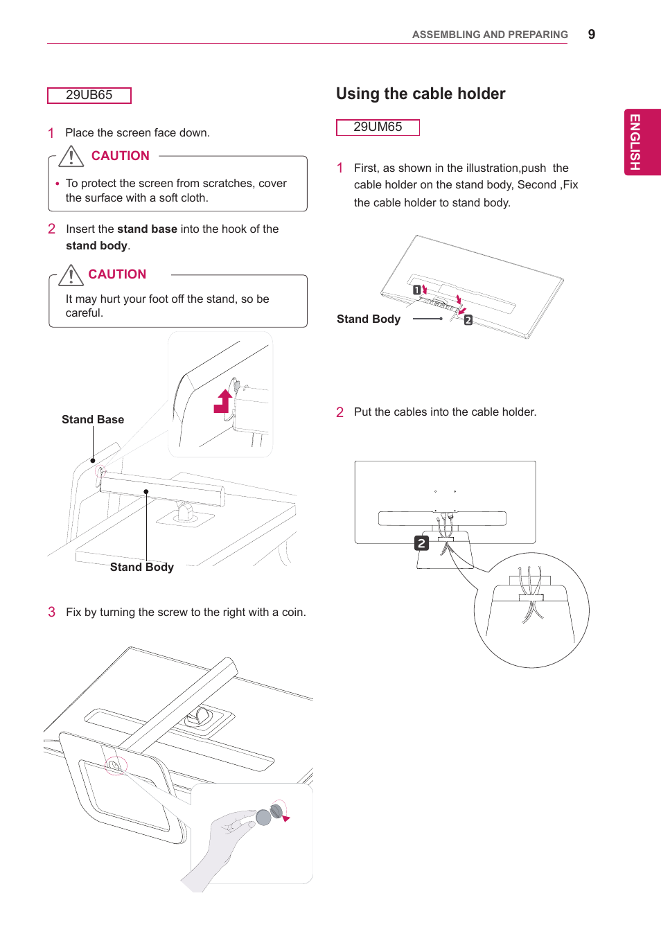 Using the cable holder | LG 29UM65-P User Manual | Page 9 / 37