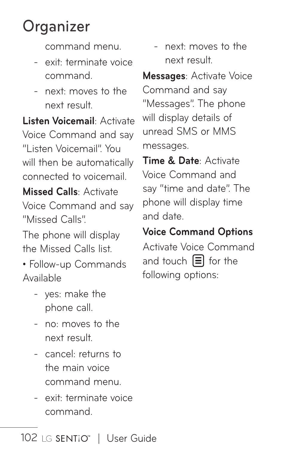 Organizer | LG GS505NV User Manual | Page 104 / 253