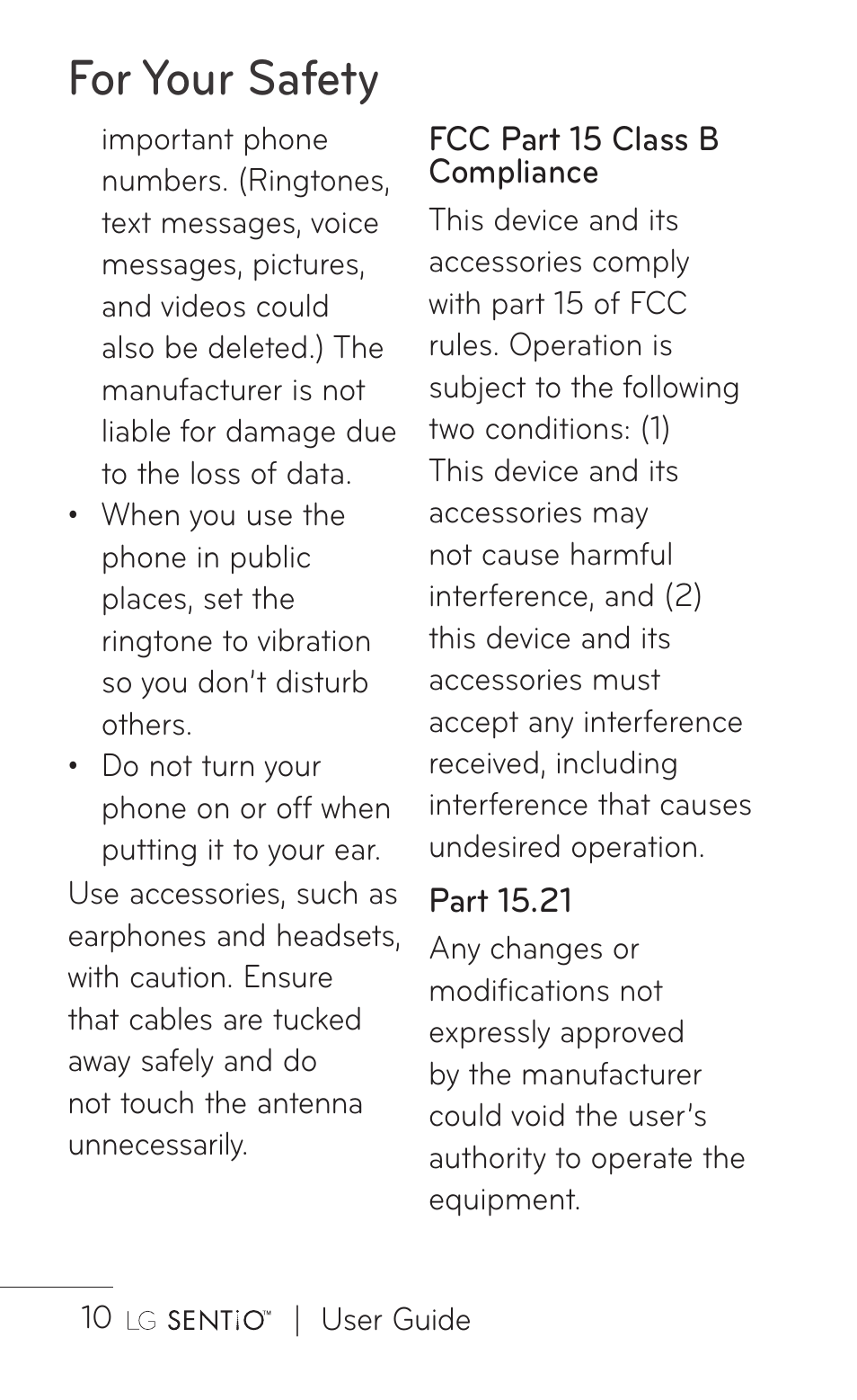 For your safety | LG GS505NV User Manual | Page 12 / 253