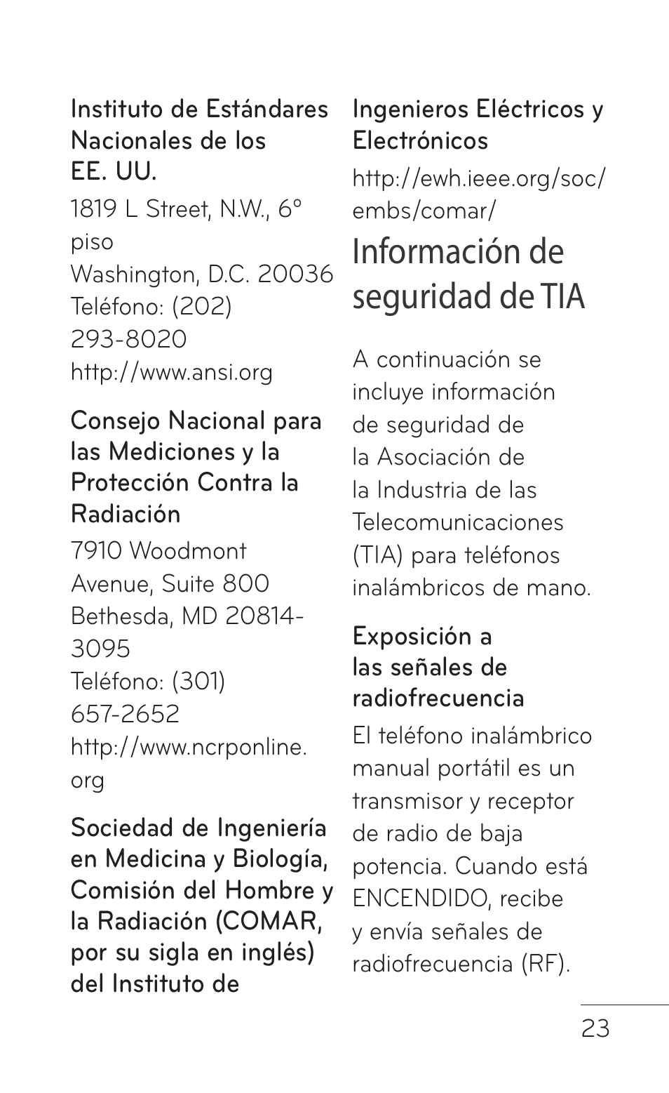 Información de seguridad de tia | LG GS505NV User Manual | Page 144 / 253