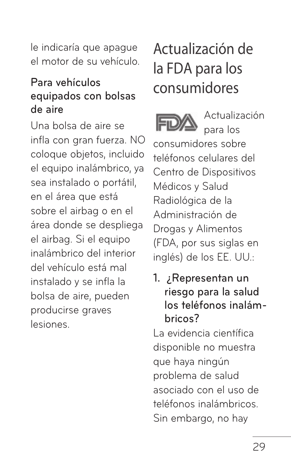 Fda consumer update, Actualización de la fda para los consumidores | LG GS505NV User Manual | Page 150 / 253