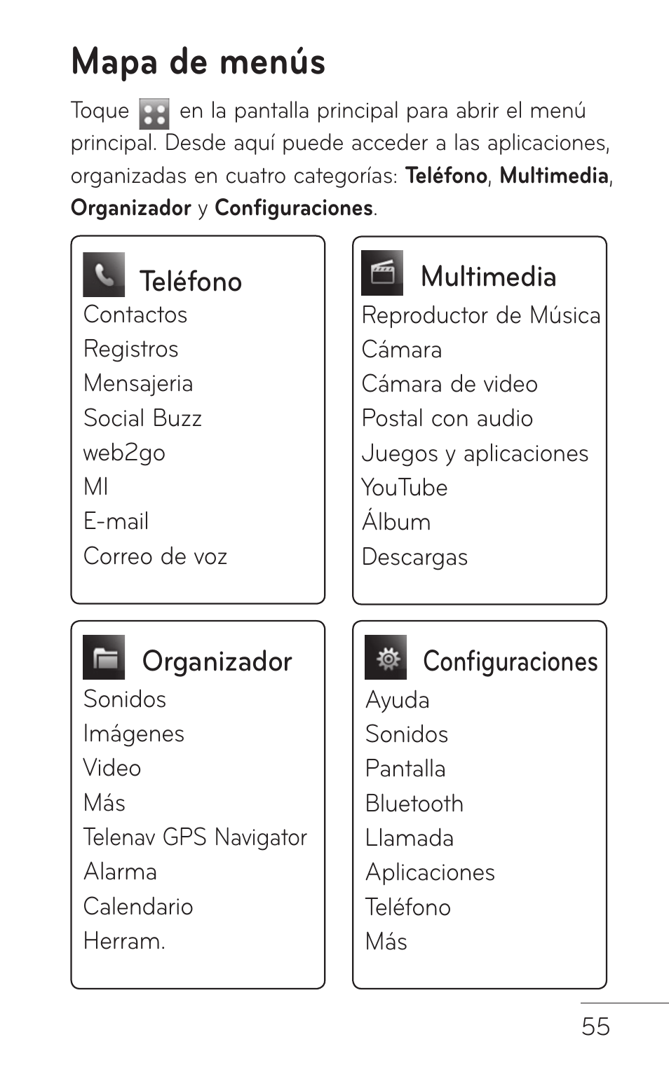 Mapa de menús | LG GS505NV User Manual | Page 176 / 253