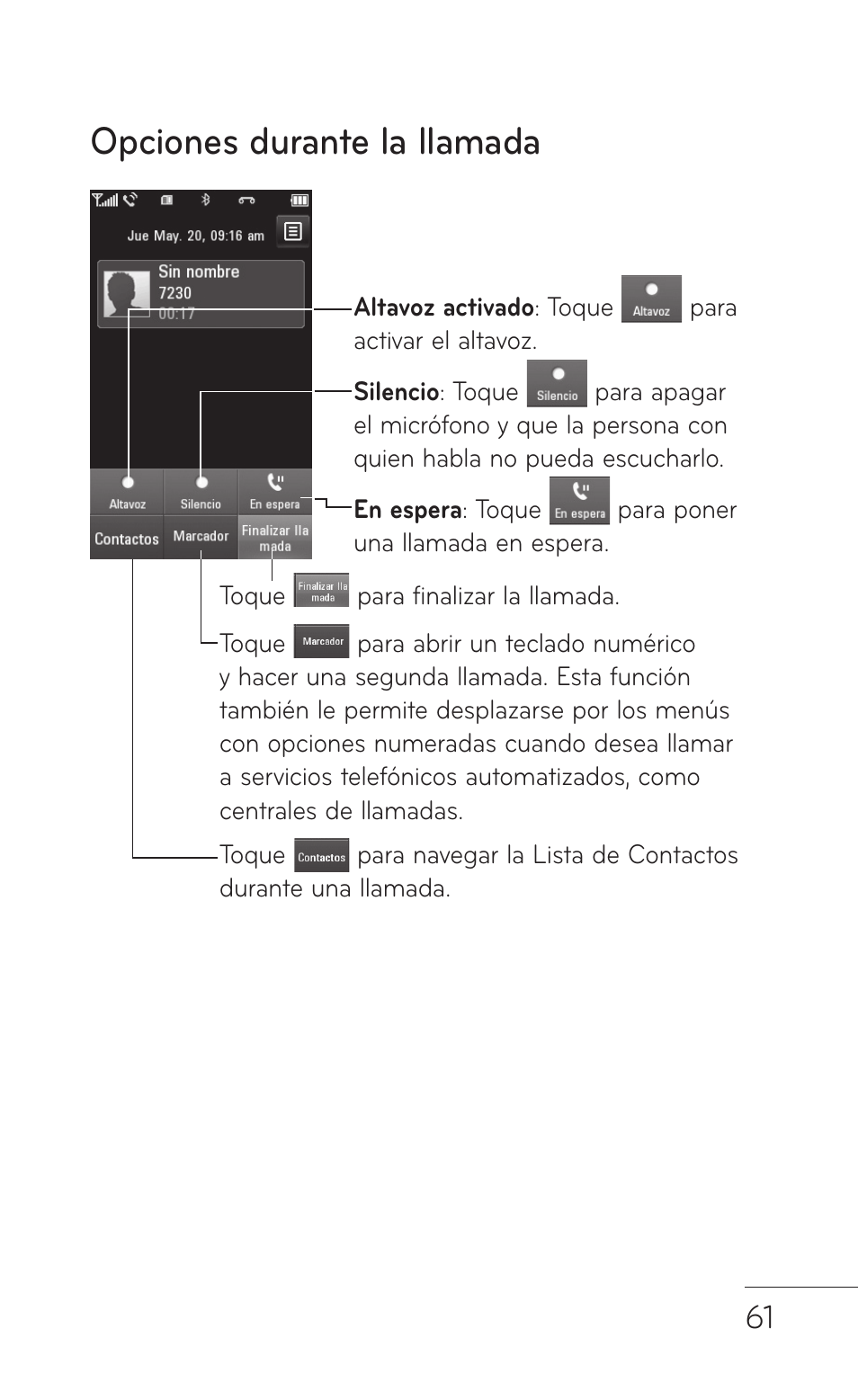 Opciones durante la llamada | LG GS505NV User Manual | Page 182 / 253