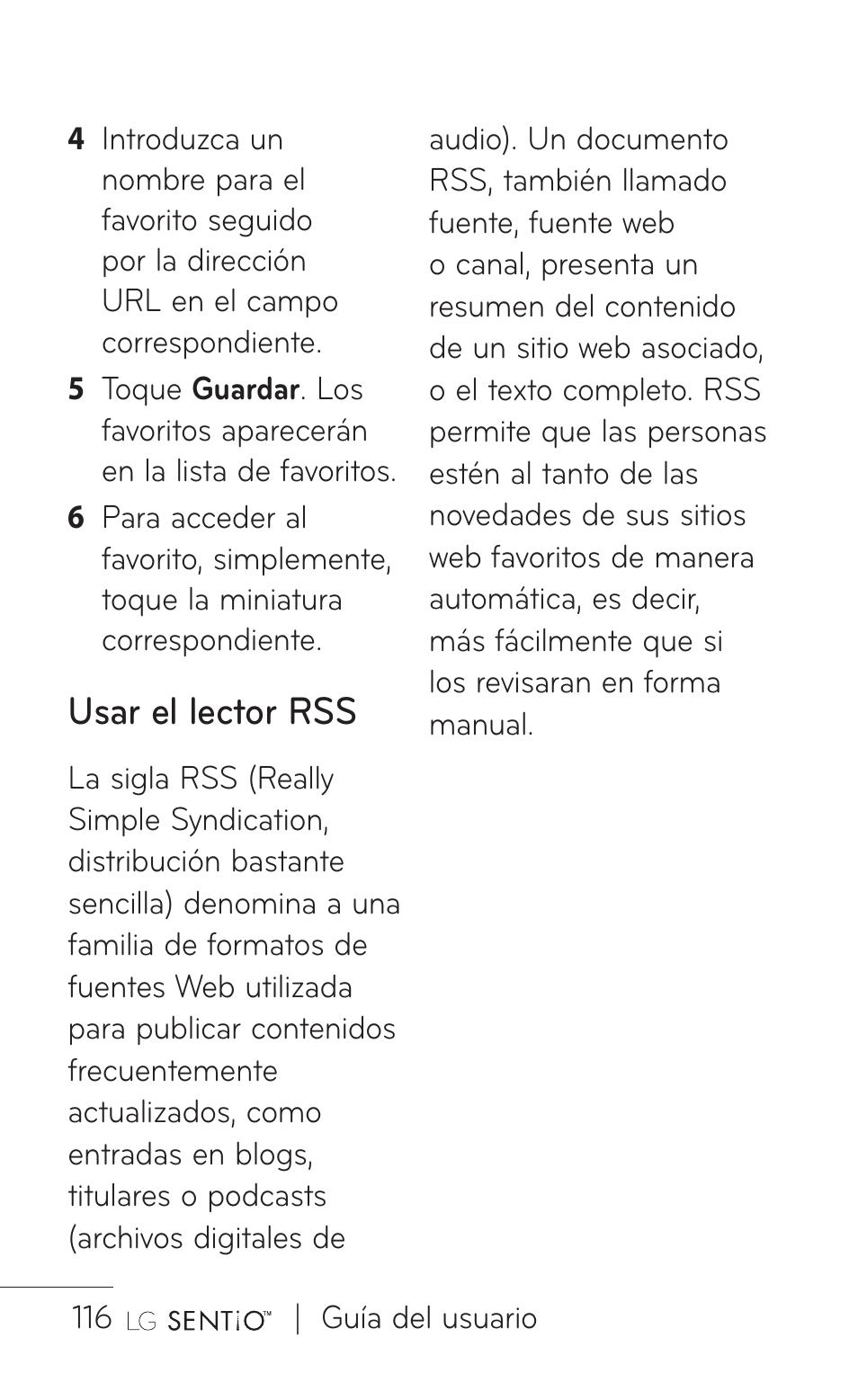 Usar el lector rss | LG GS505NV User Manual | Page 237 / 253