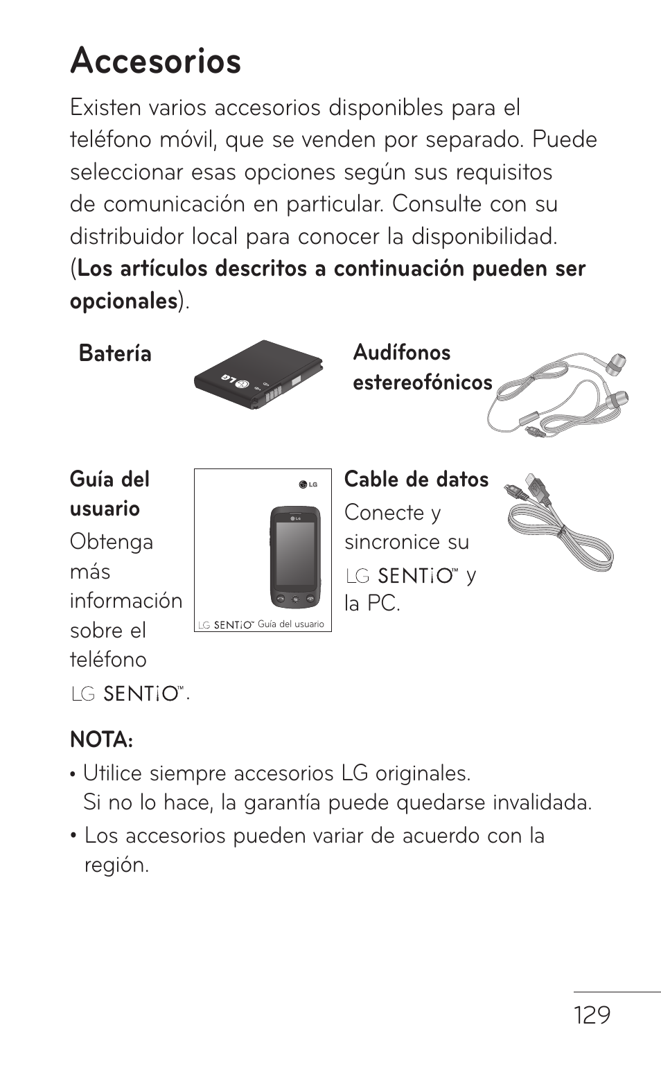 Accesorios | LG GS505NV User Manual | Page 250 / 253