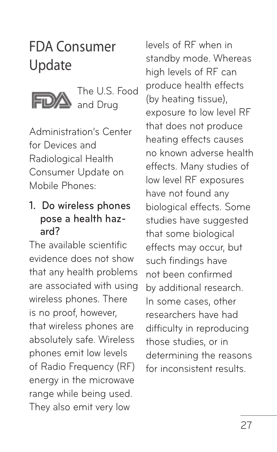 Fda consumer update | LG GS505NV User Manual | Page 29 / 253