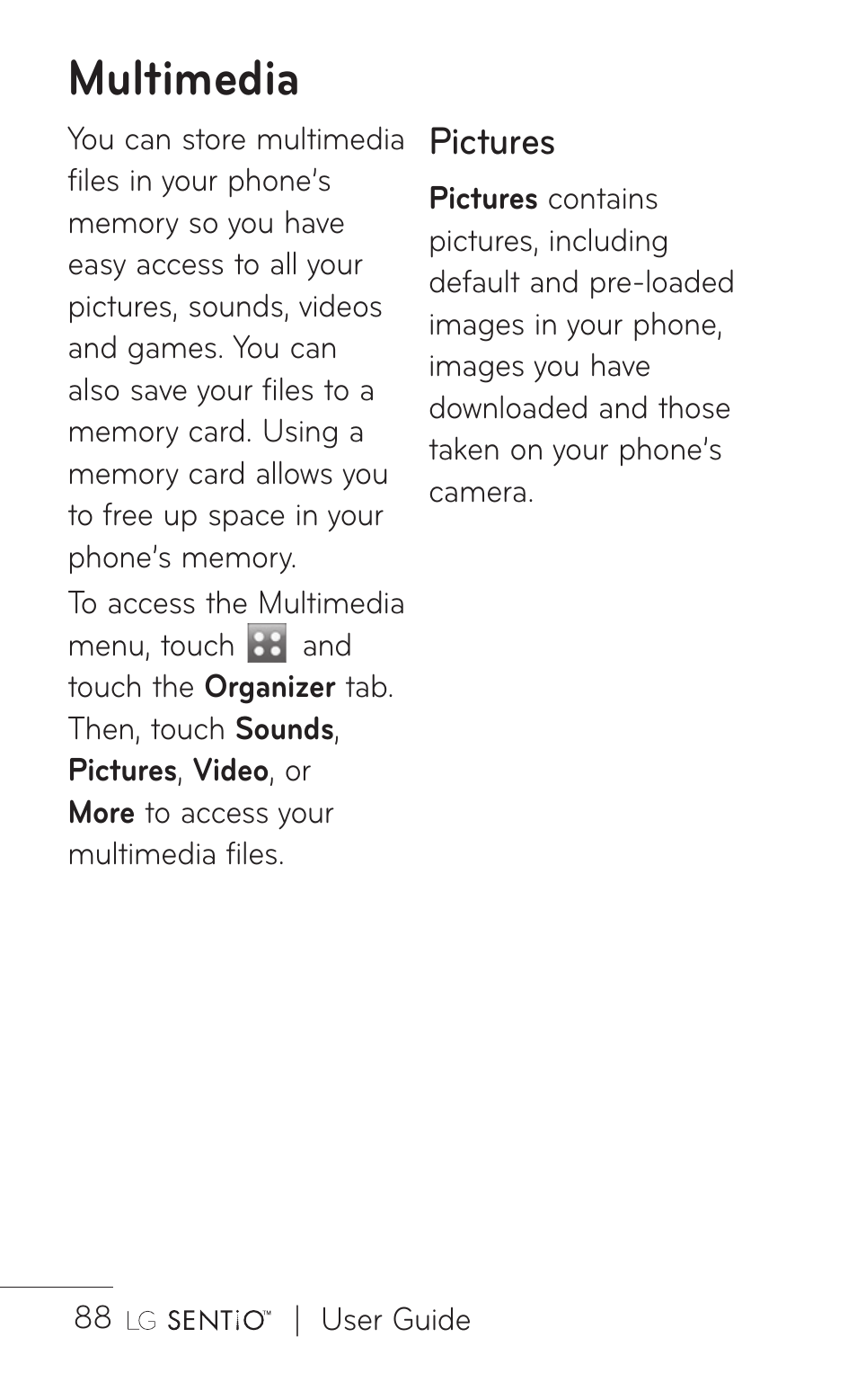 Multimedia, Pictures | LG GS505NV User Manual | Page 90 / 253