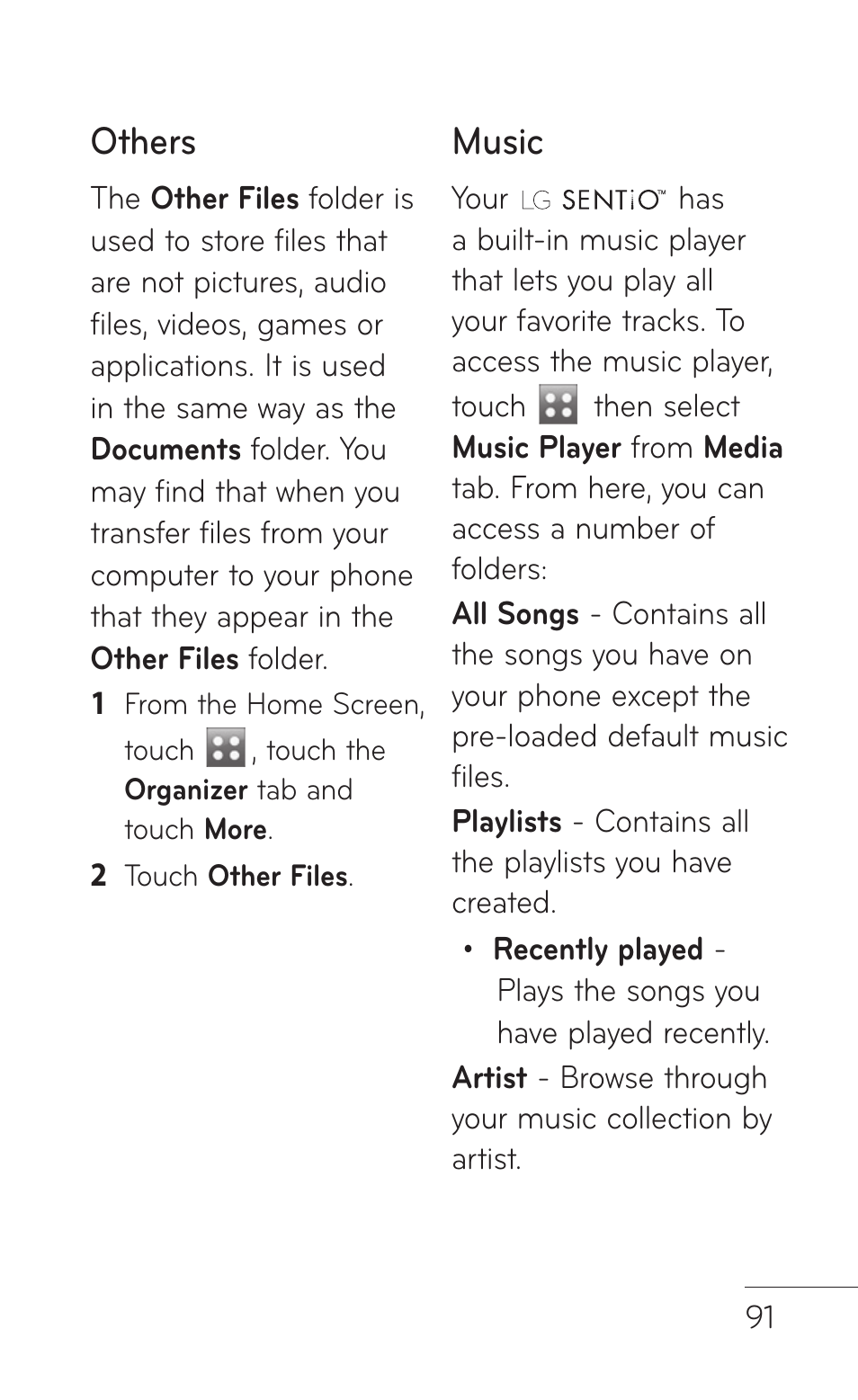 Others, Music | LG GS505NV User Manual | Page 93 / 253