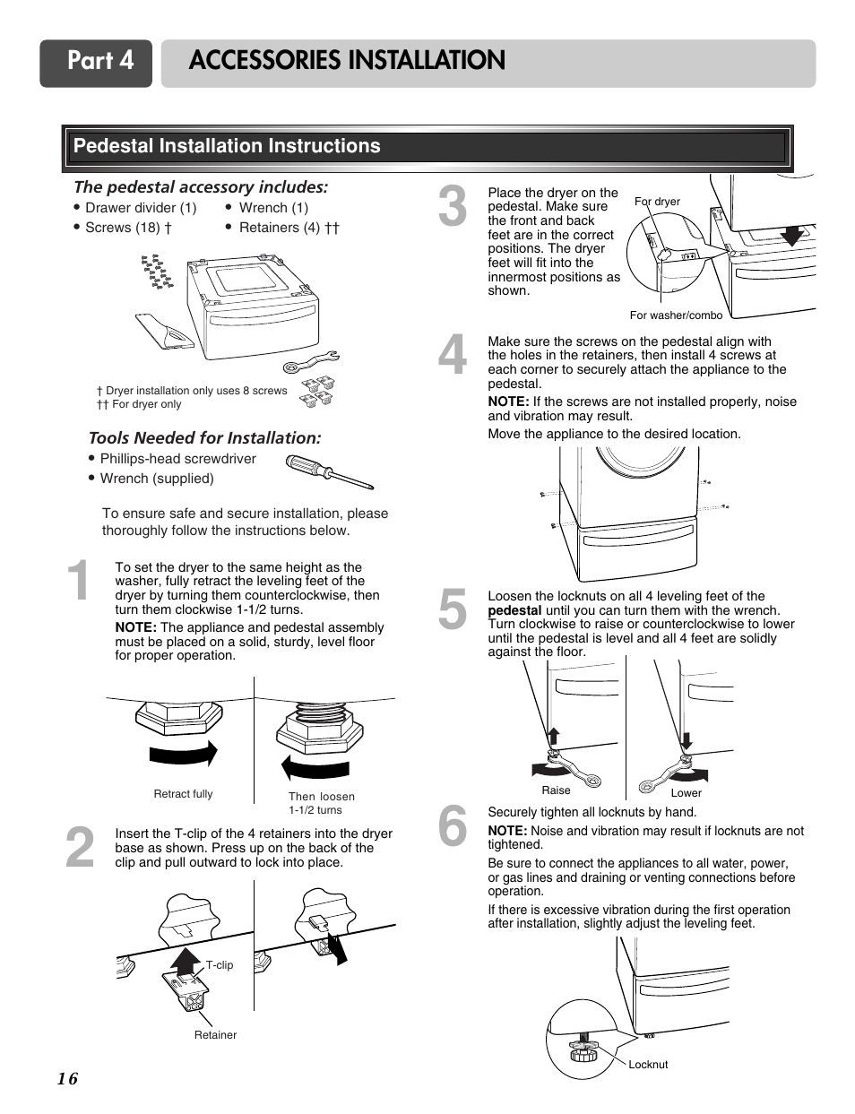 Part 4, Accessories installation | LG DLG3744S User Manual | Page 16 / 68