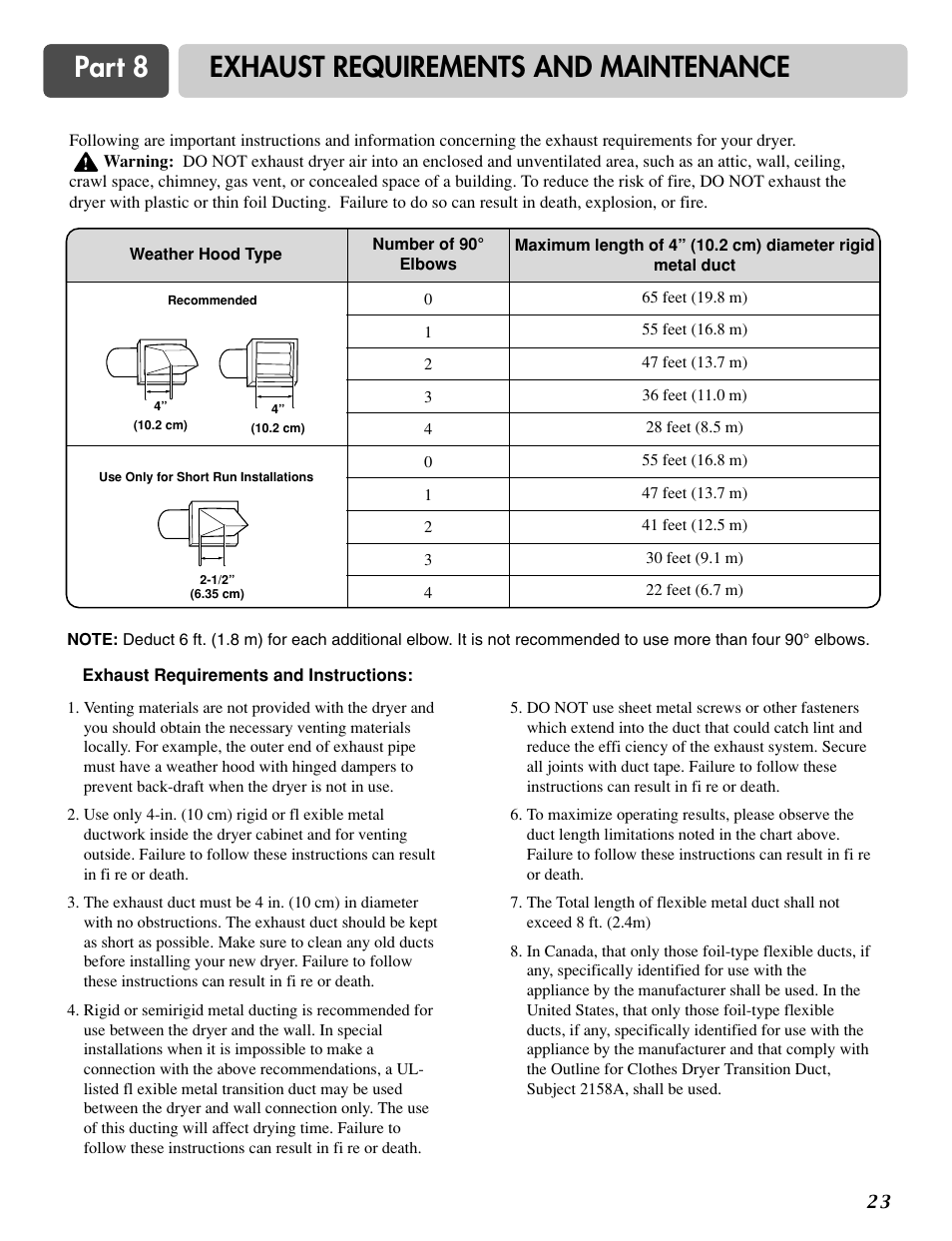 Part 8 exhaust requirements and maintenance | LG DLG3744S User Manual | Page 23 / 68