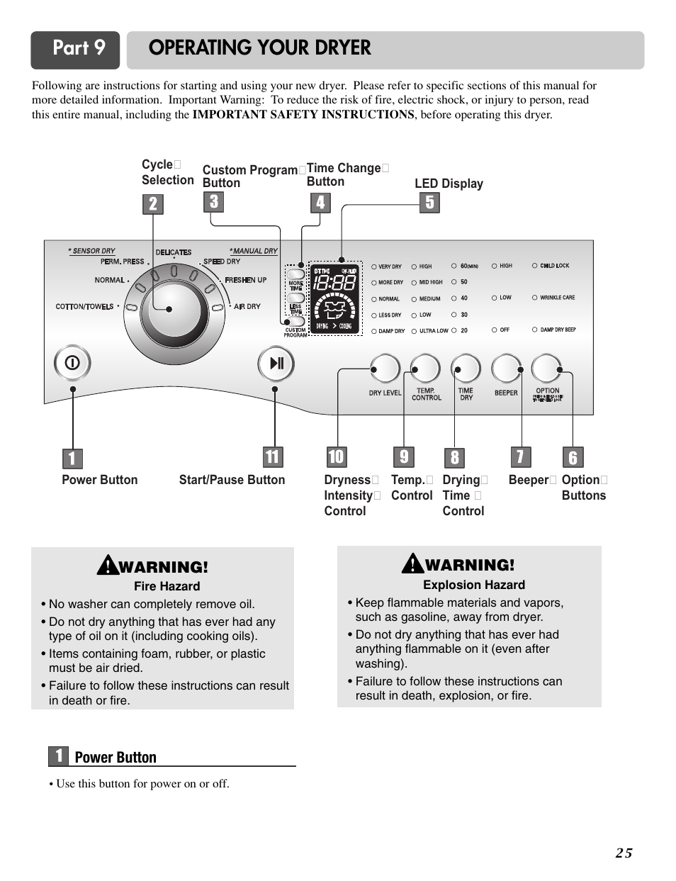 Part 9 operating your dryer | LG DLG3744S User Manual | Page 25 / 68