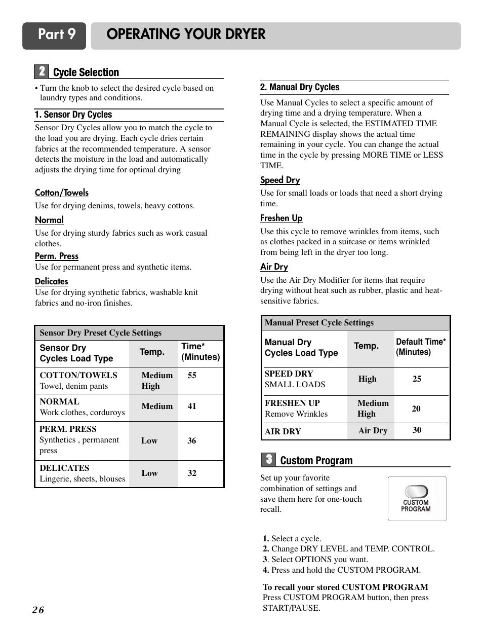 Part 9 operating your dryer | LG DLG3744S User Manual | Page 26 / 68