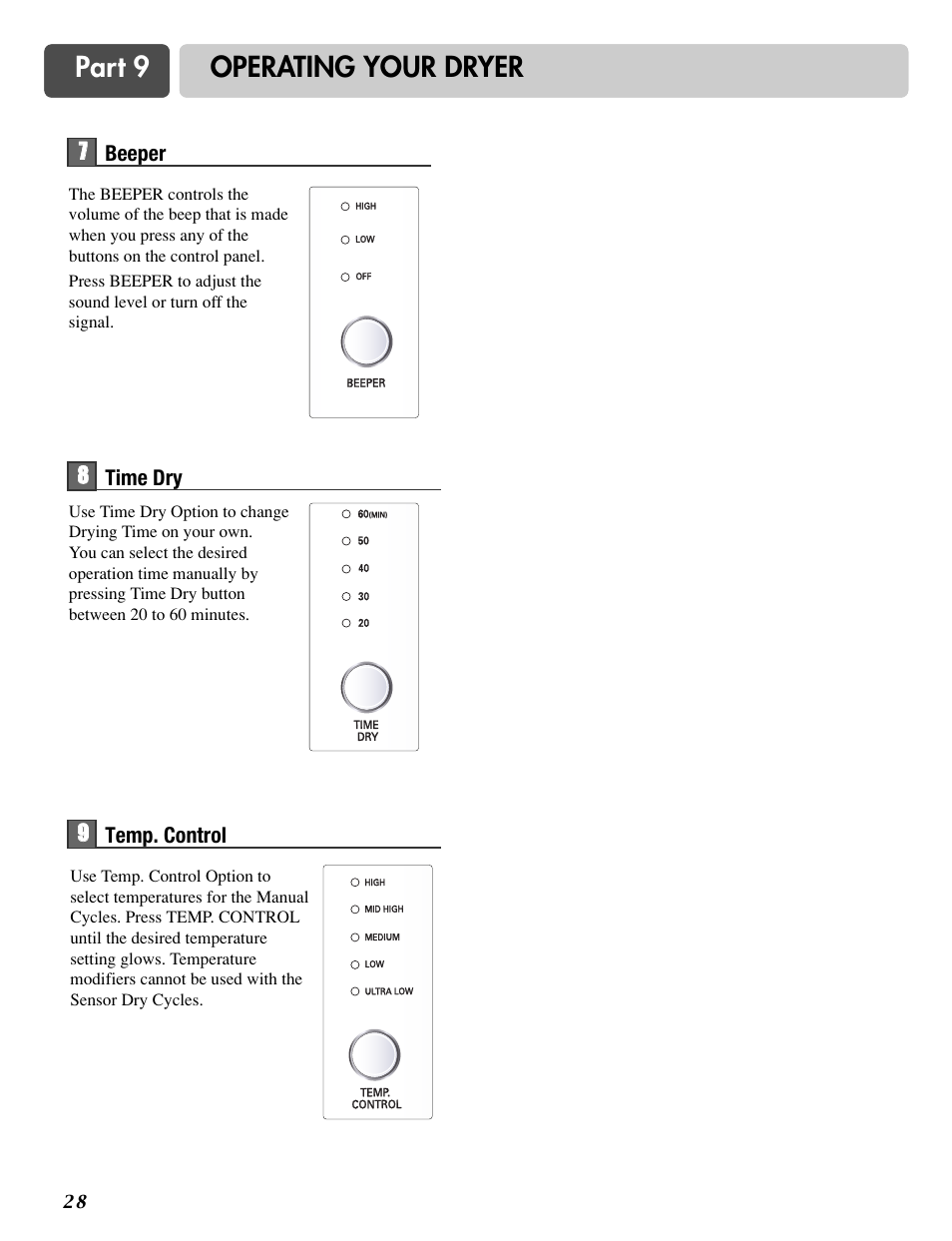 Part 9 operating your dryer | LG DLG3744S User Manual | Page 28 / 68