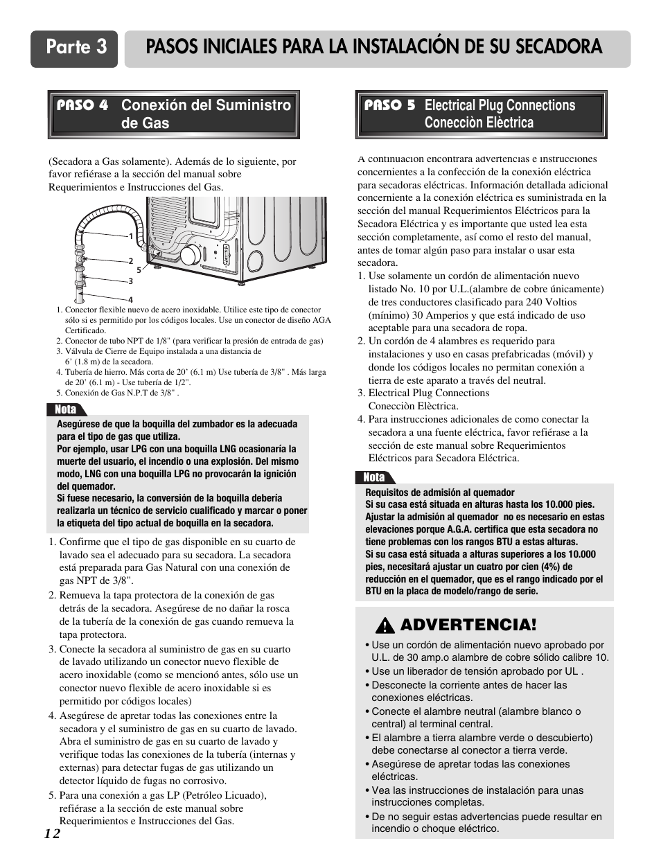 Advertencia | LG DLG3744S User Manual | Page 46 / 68