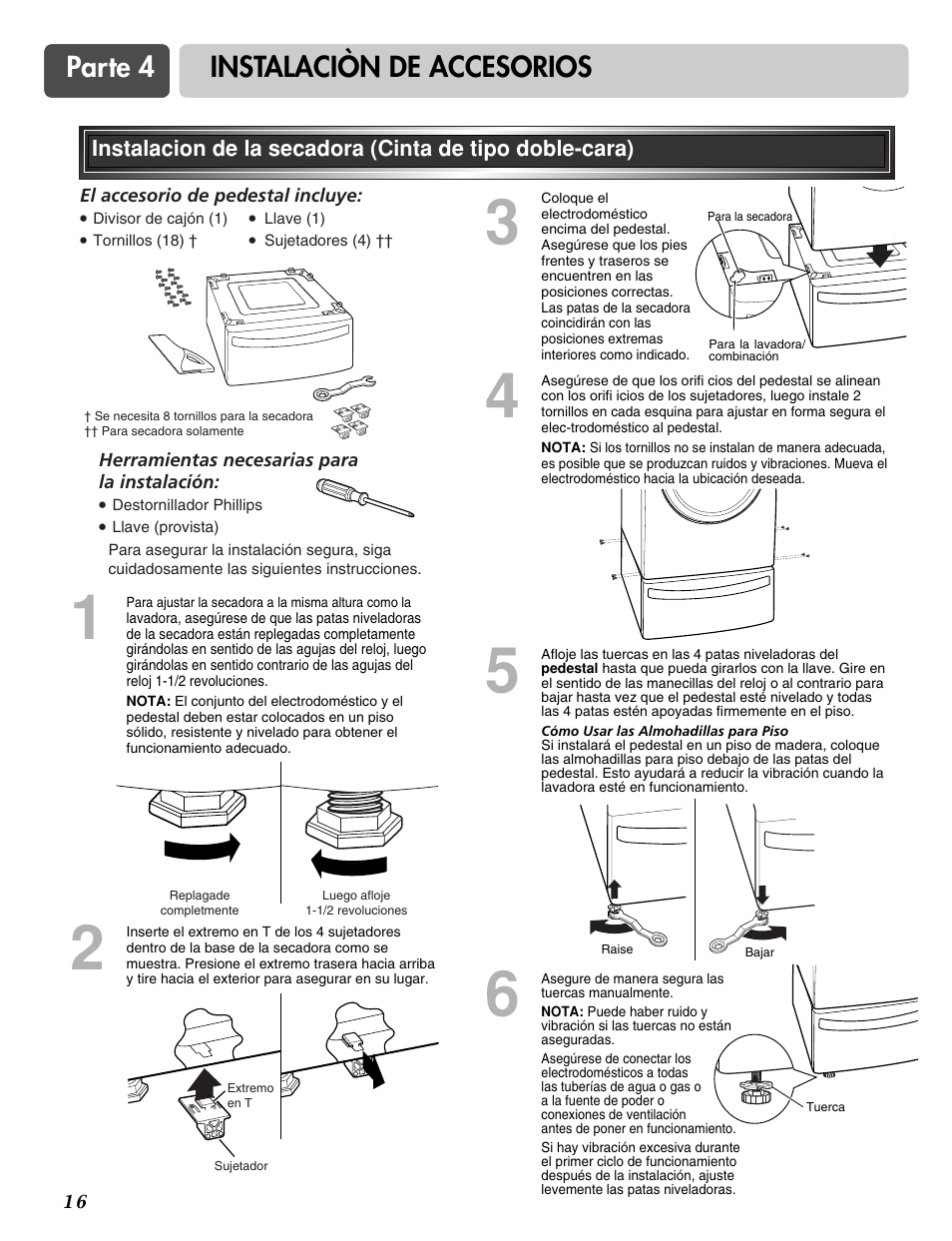 Parte 4 instalaciòn de accesorios | LG DLG3744S User Manual | Page 50 / 68