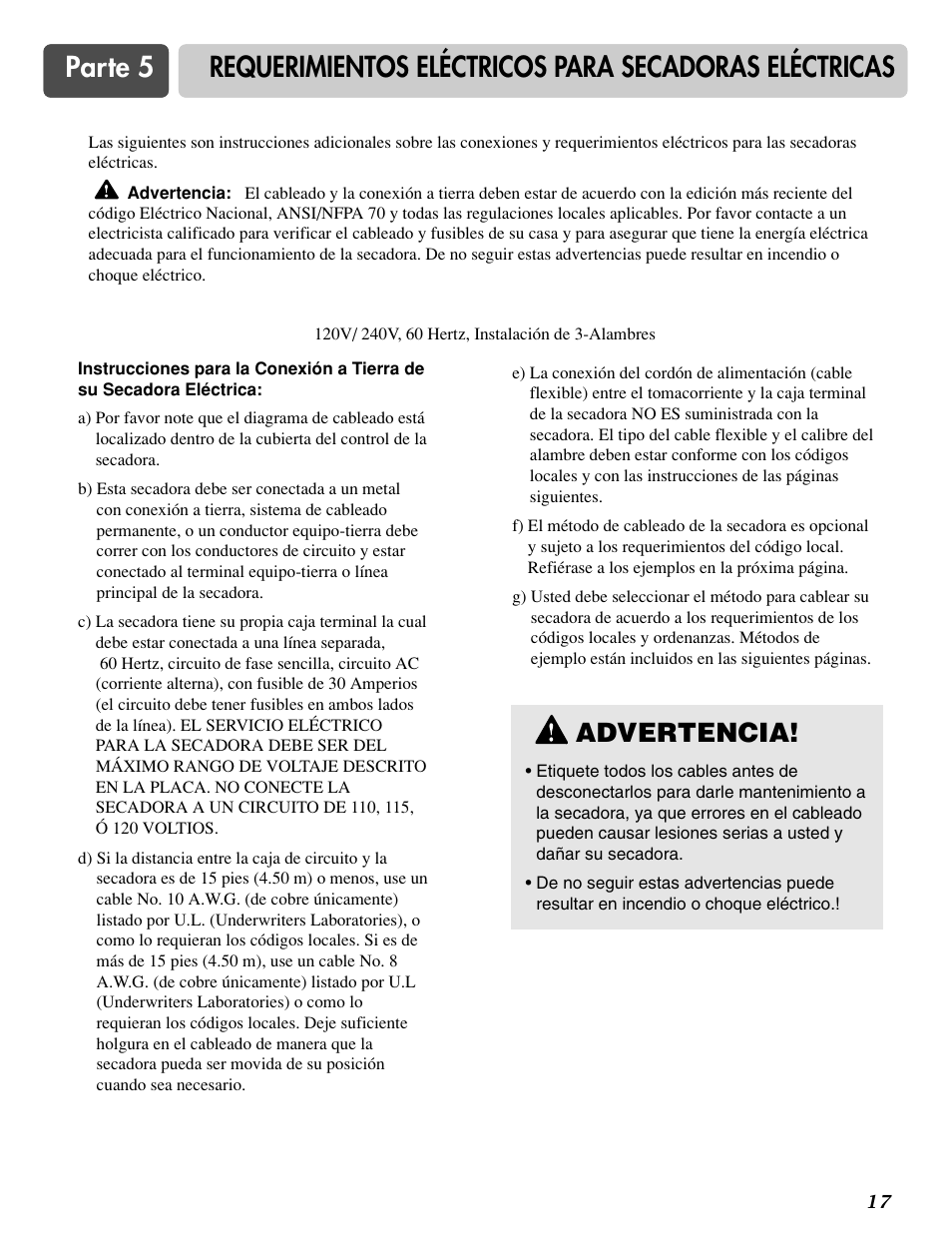 Advertencia | LG DLG3744S User Manual | Page 51 / 68