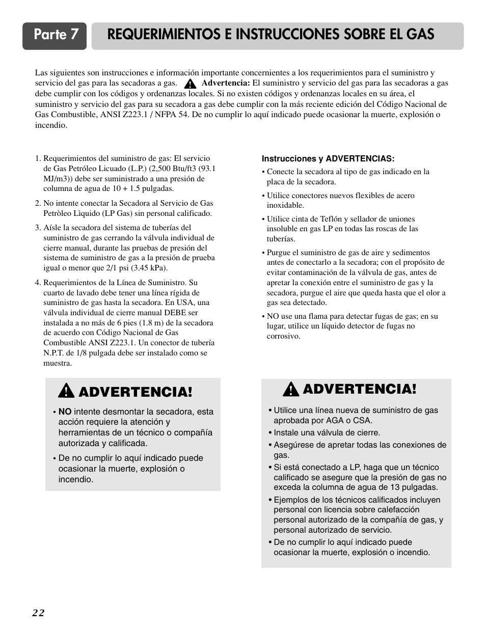 Advertencia | LG DLG3744S User Manual | Page 56 / 68