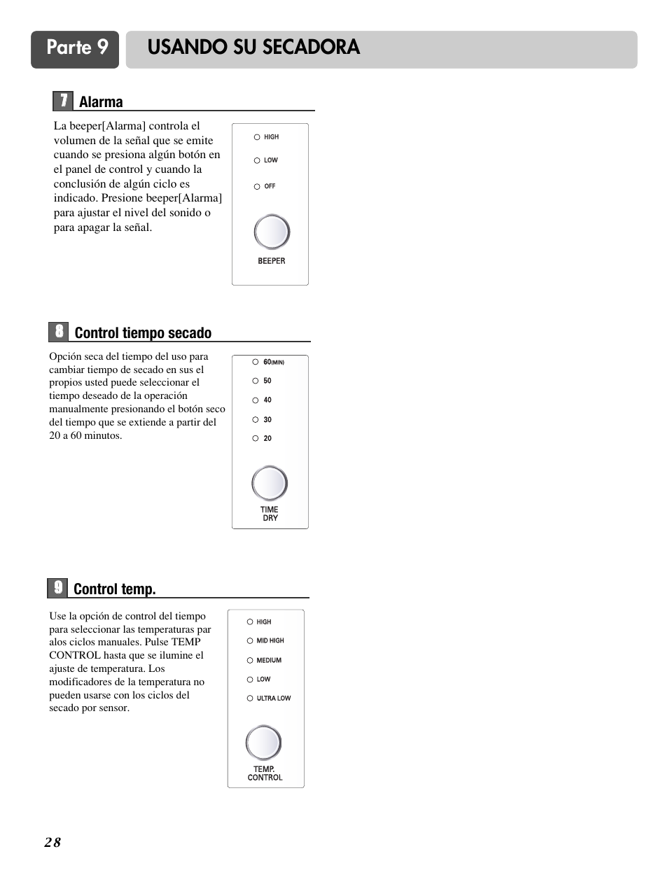 Parte 9 usando su secadora | LG DLG3744S User Manual | Page 62 / 68