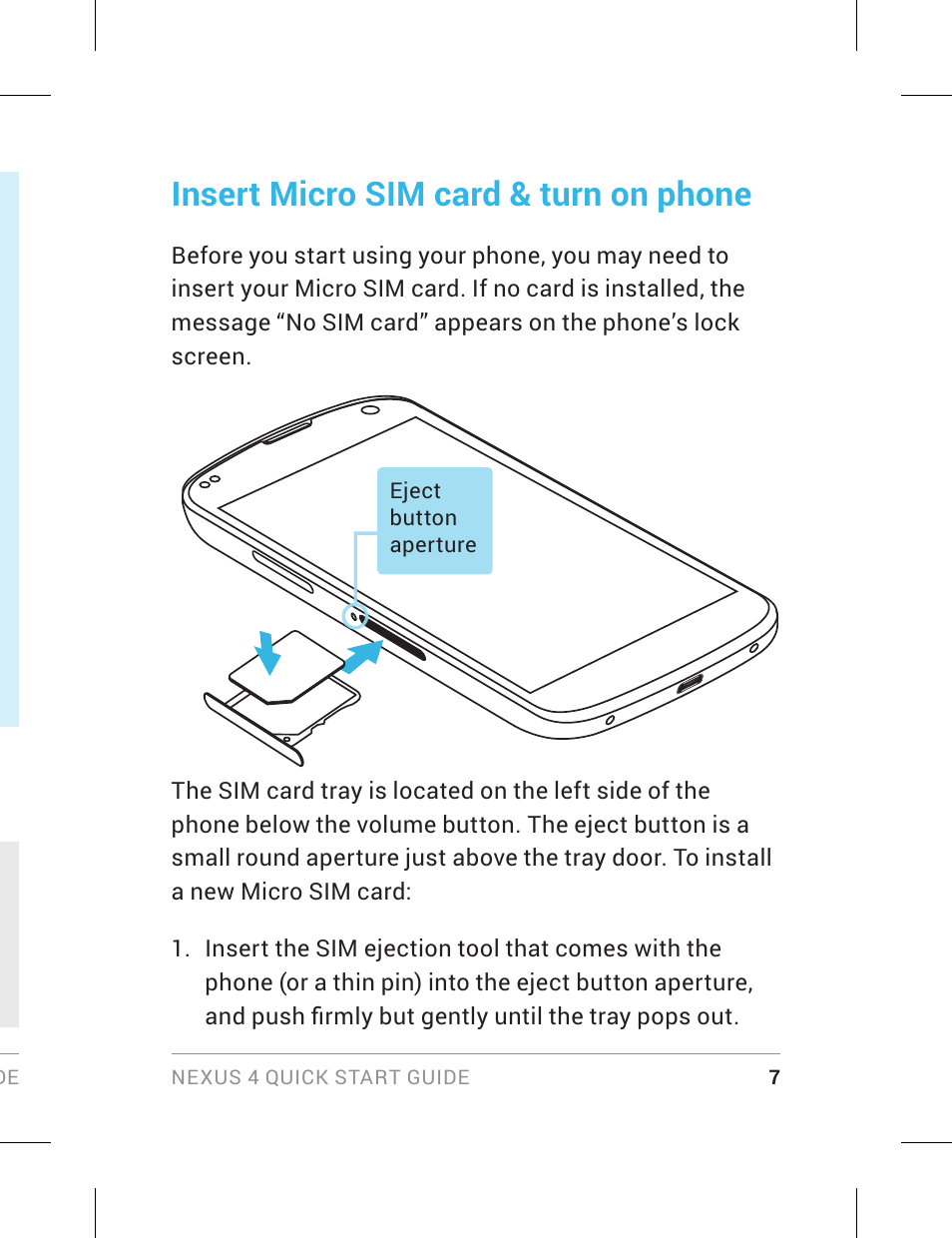 Insert micro sim card & turn on phone | LG LGE960 User Manual | Page 9 / 18