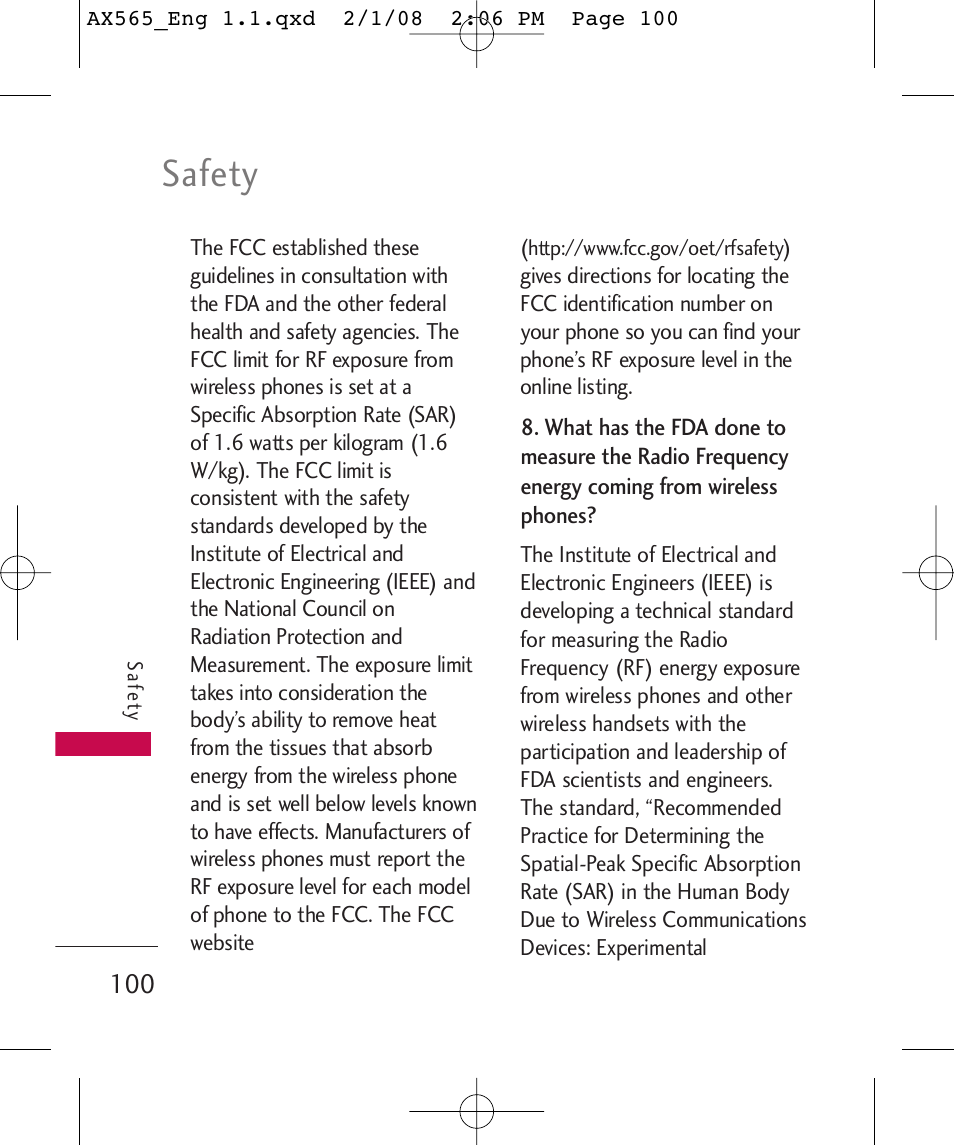 Safety | LG LGAX565 User Manual | Page 100 / 121