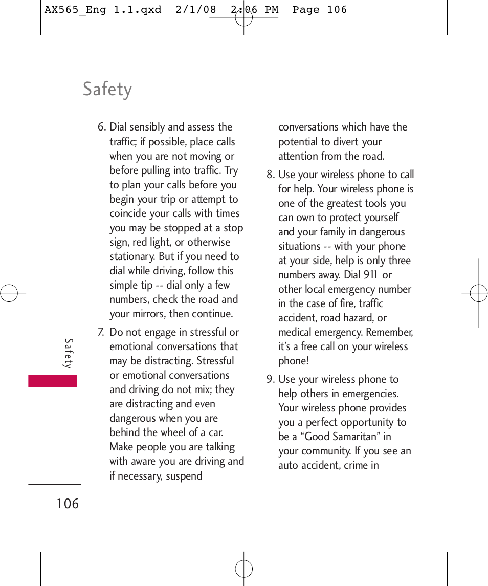 Safety | LG LGAX565 User Manual | Page 106 / 121