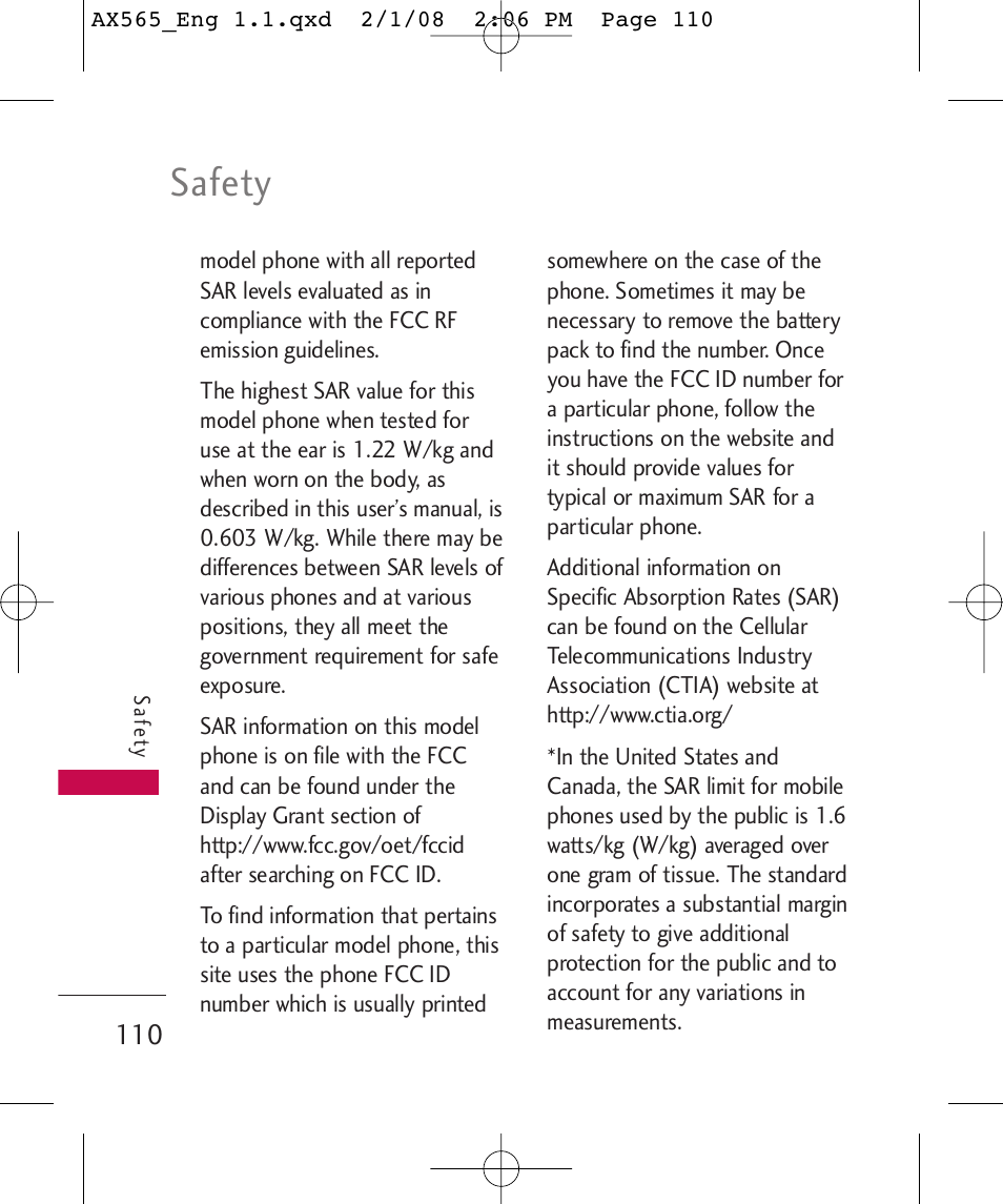 Safety | LG LGAX565 User Manual | Page 110 / 121