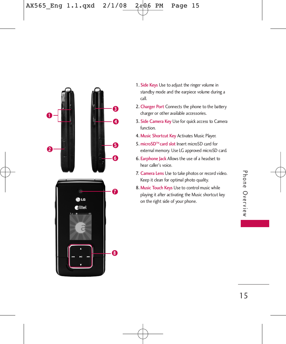 Phone ov ervie w | LG LGAX565 User Manual | Page 15 / 121