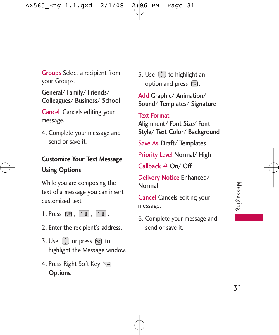 LG LGAX565 User Manual | Page 31 / 121