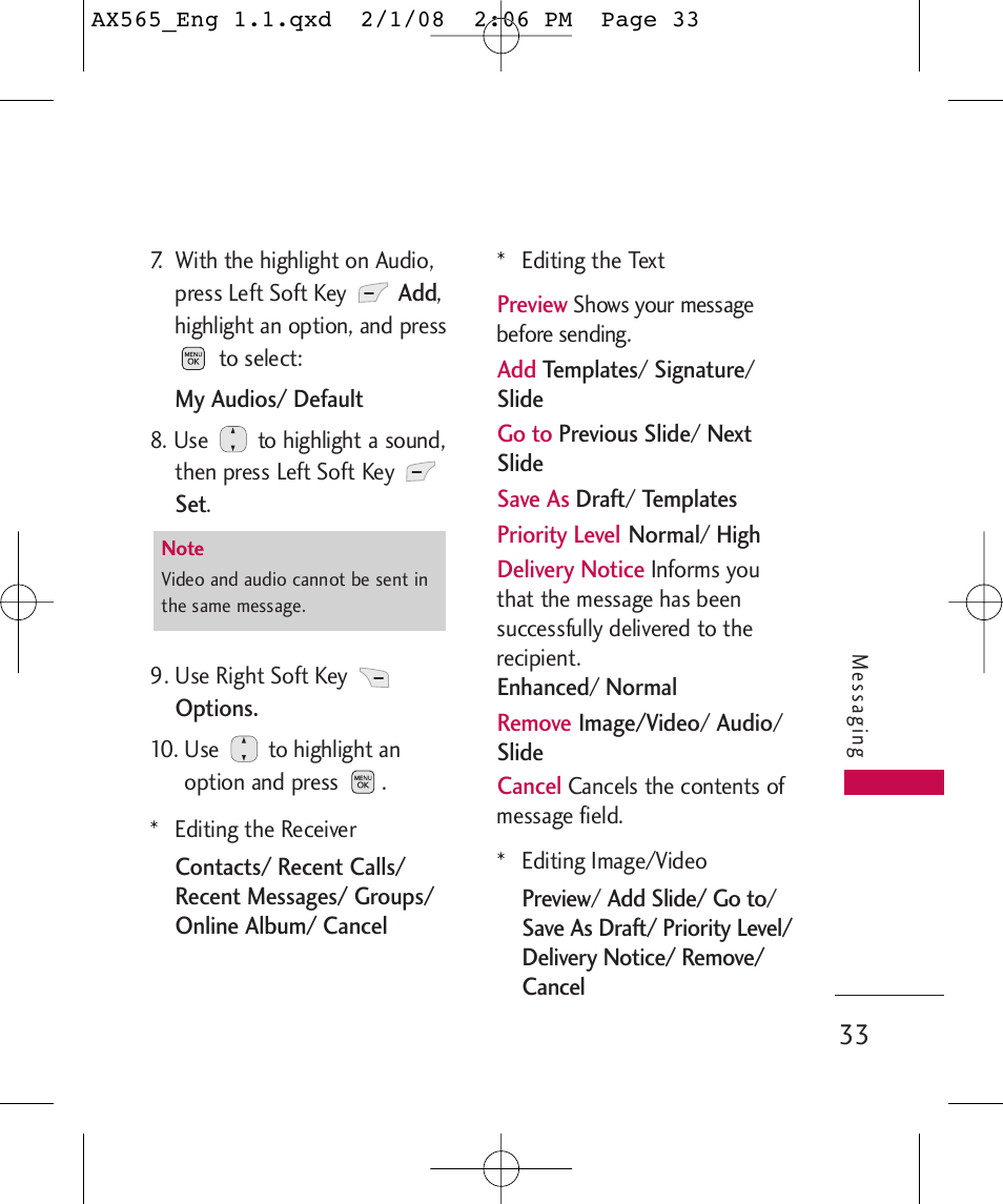 LG LGAX565 User Manual | Page 33 / 121