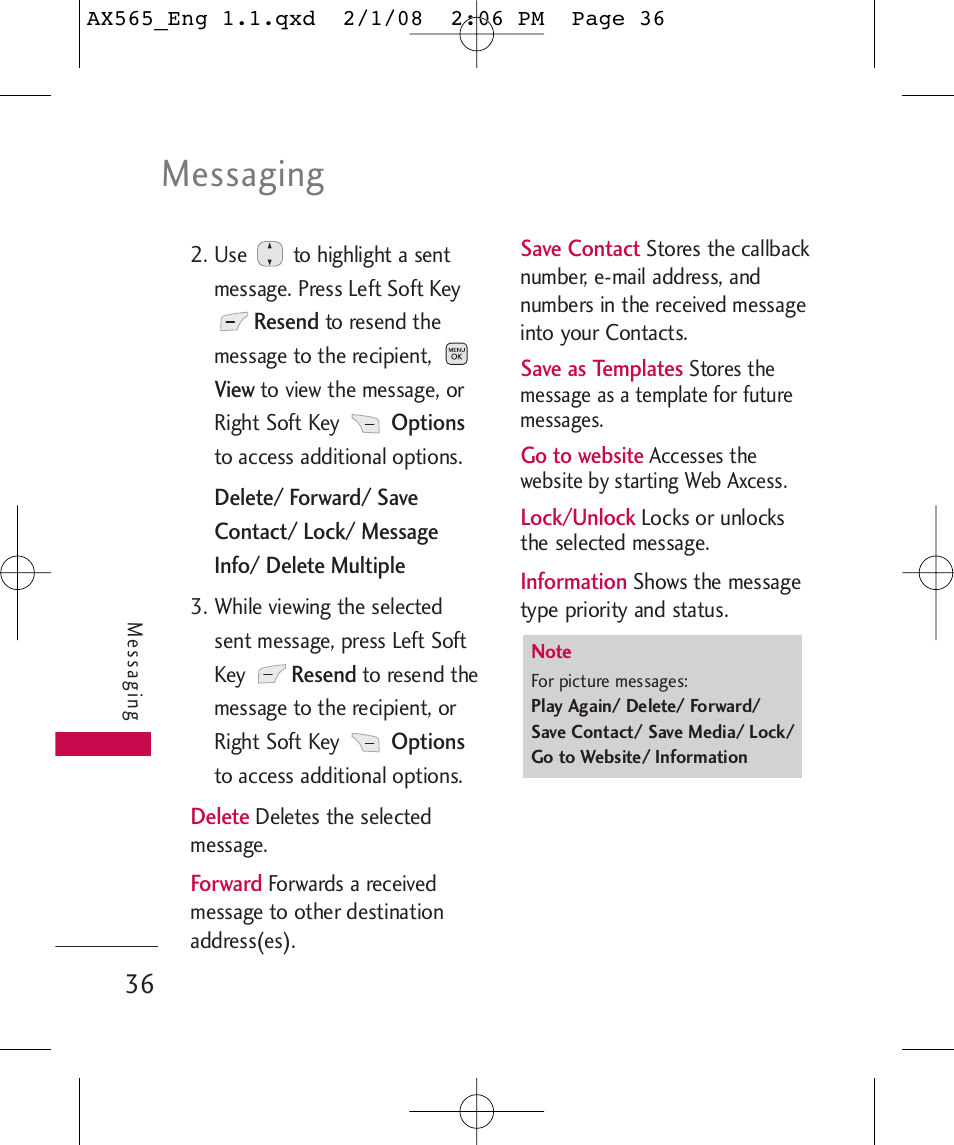 Messaging | LG LGAX565 User Manual | Page 36 / 121