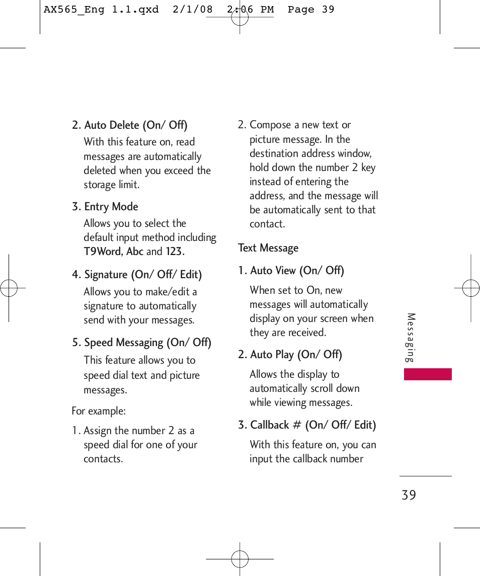 LG LGAX565 User Manual | Page 39 / 121