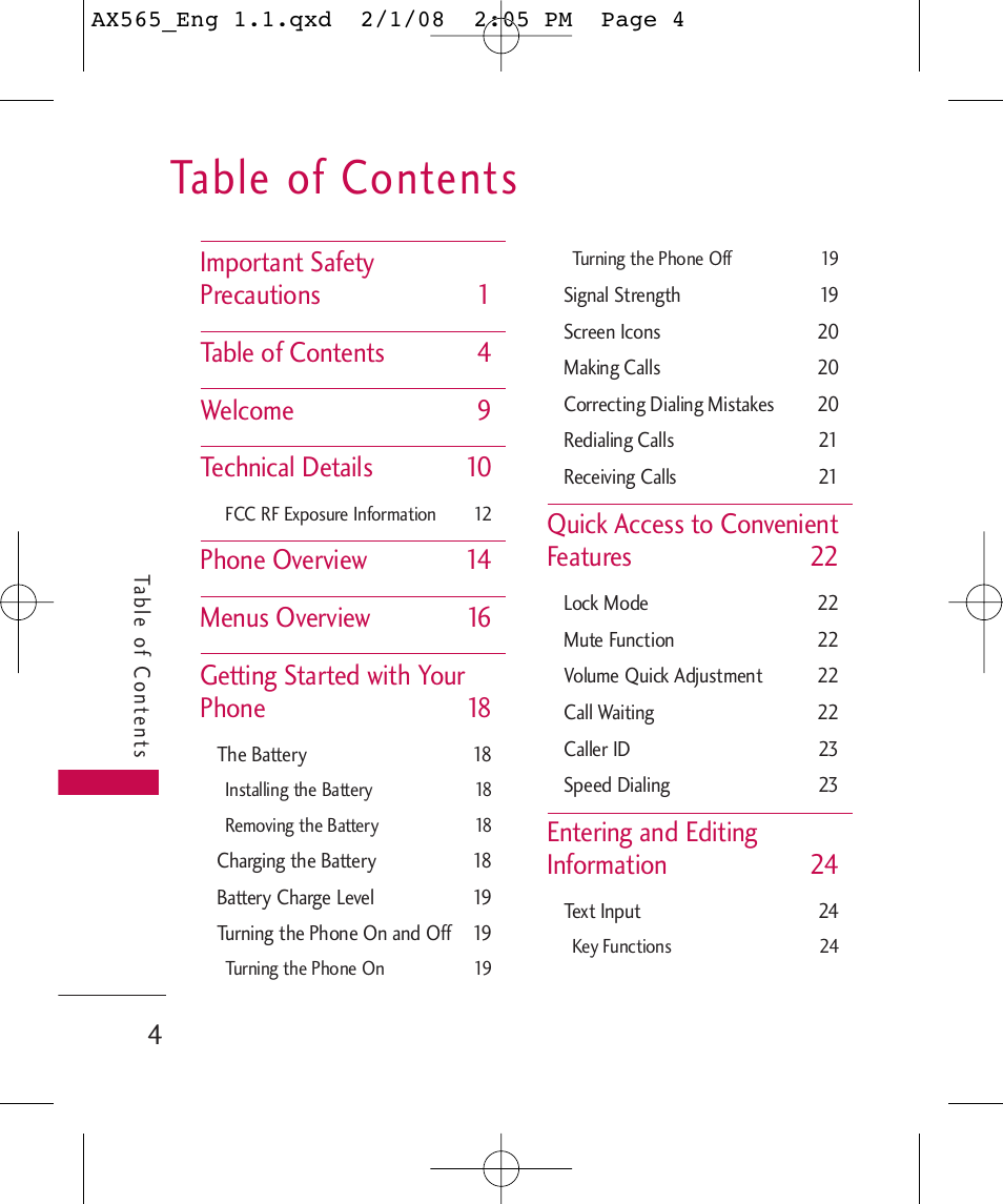 LG LGAX565 User Manual | Page 4 / 121