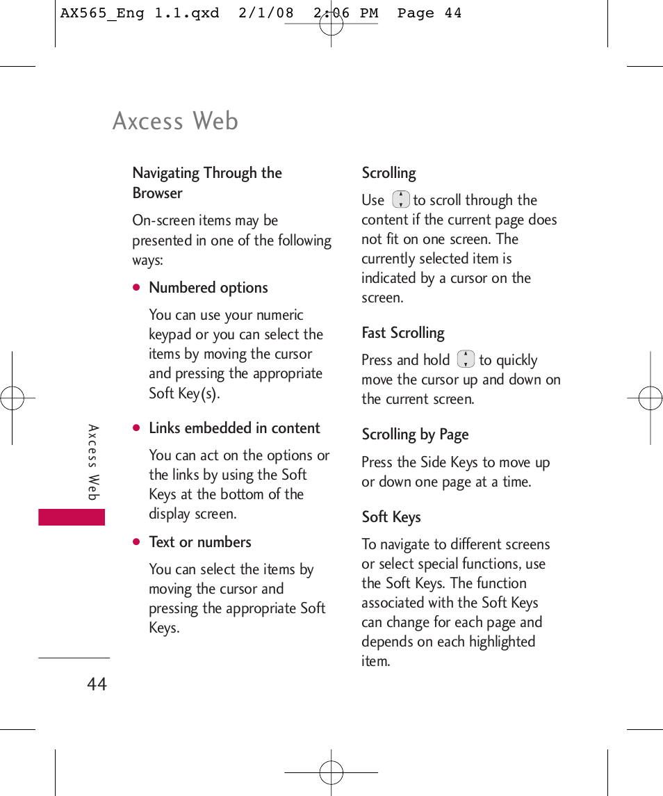 Axcess web | LG LGAX565 User Manual | Page 44 / 121