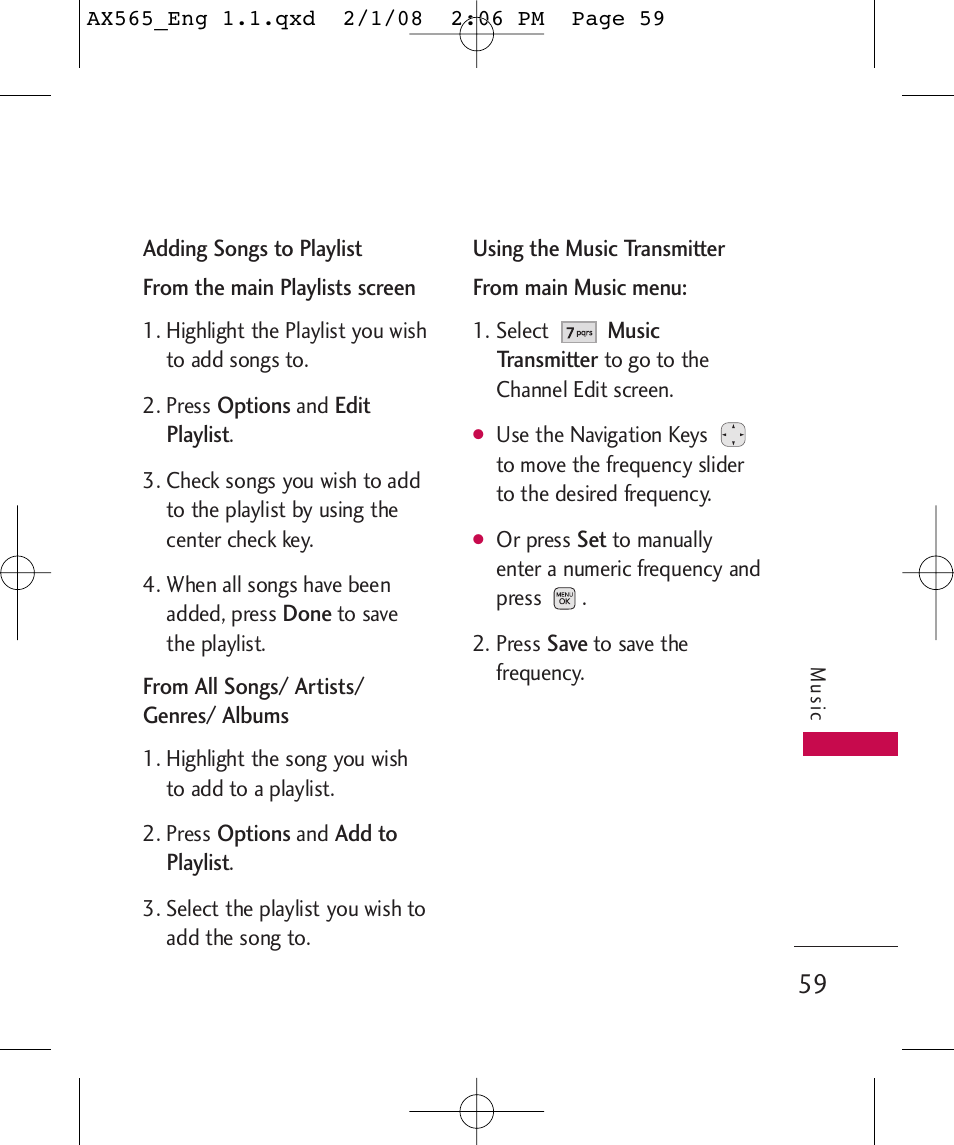 LG LGAX565 User Manual | Page 59 / 121