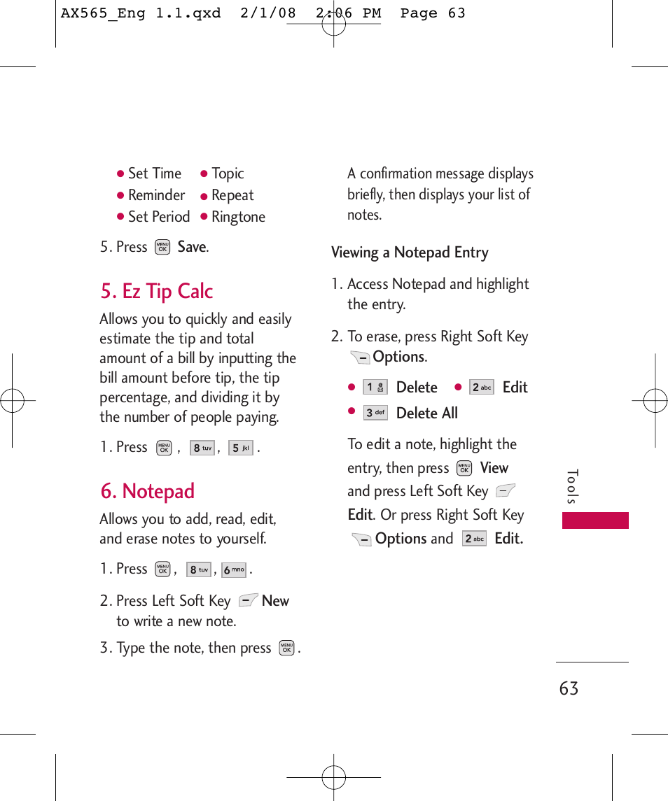 Ez tip calc | LG LGAX565 User Manual | Page 63 / 121