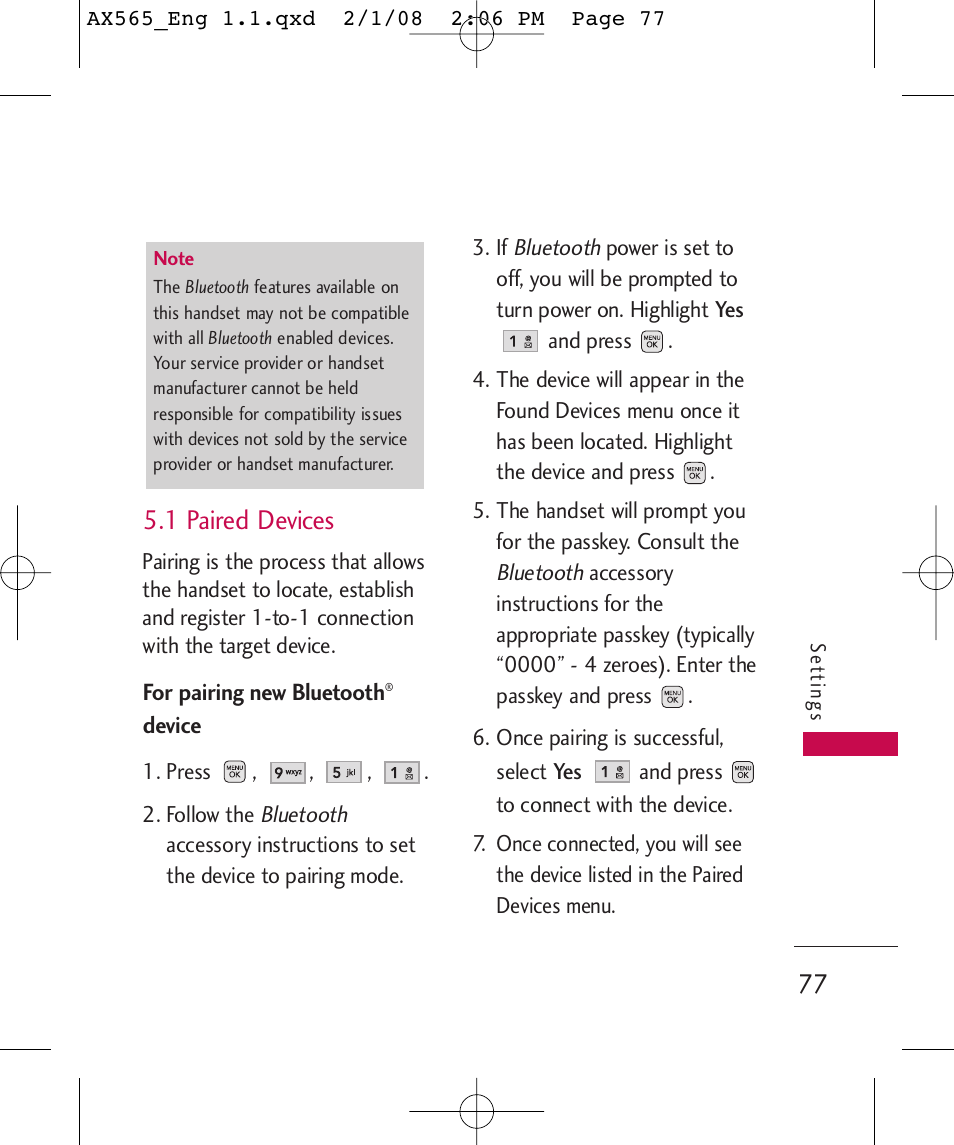 1 paired devices | LG LGAX565 User Manual | Page 77 / 121