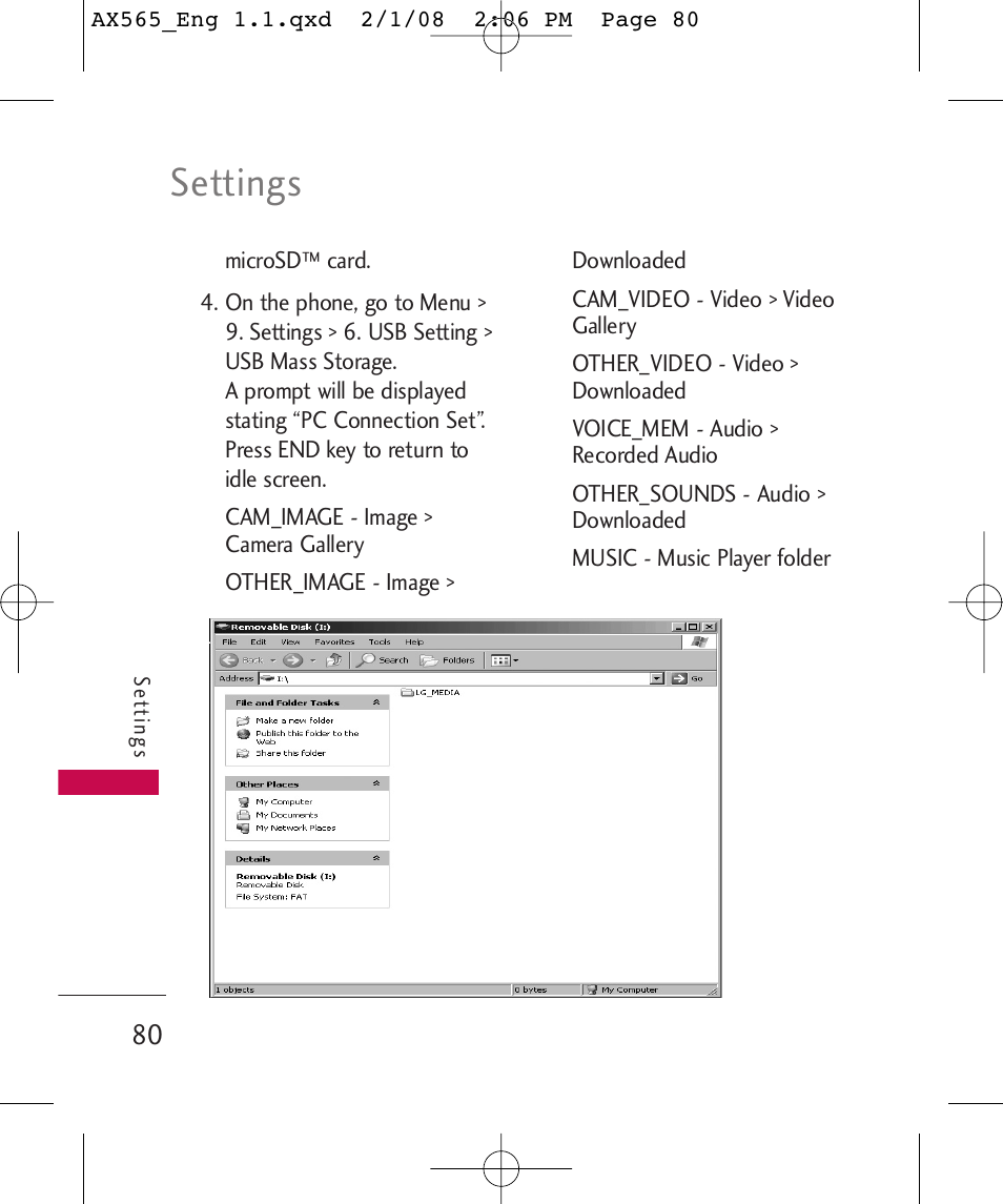 Settings | LG LGAX565 User Manual | Page 80 / 121