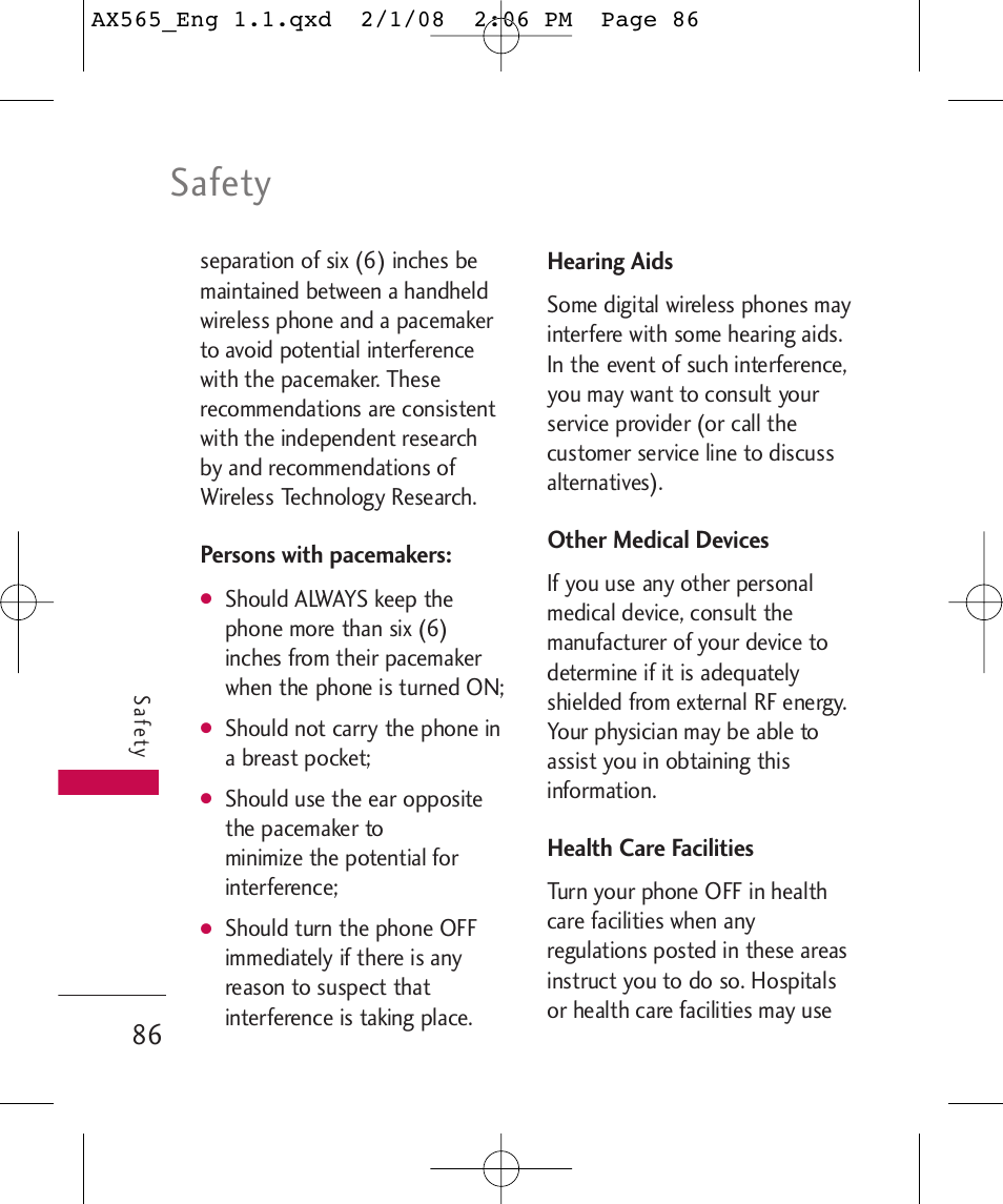 Safety | LG LGAX565 User Manual | Page 86 / 121